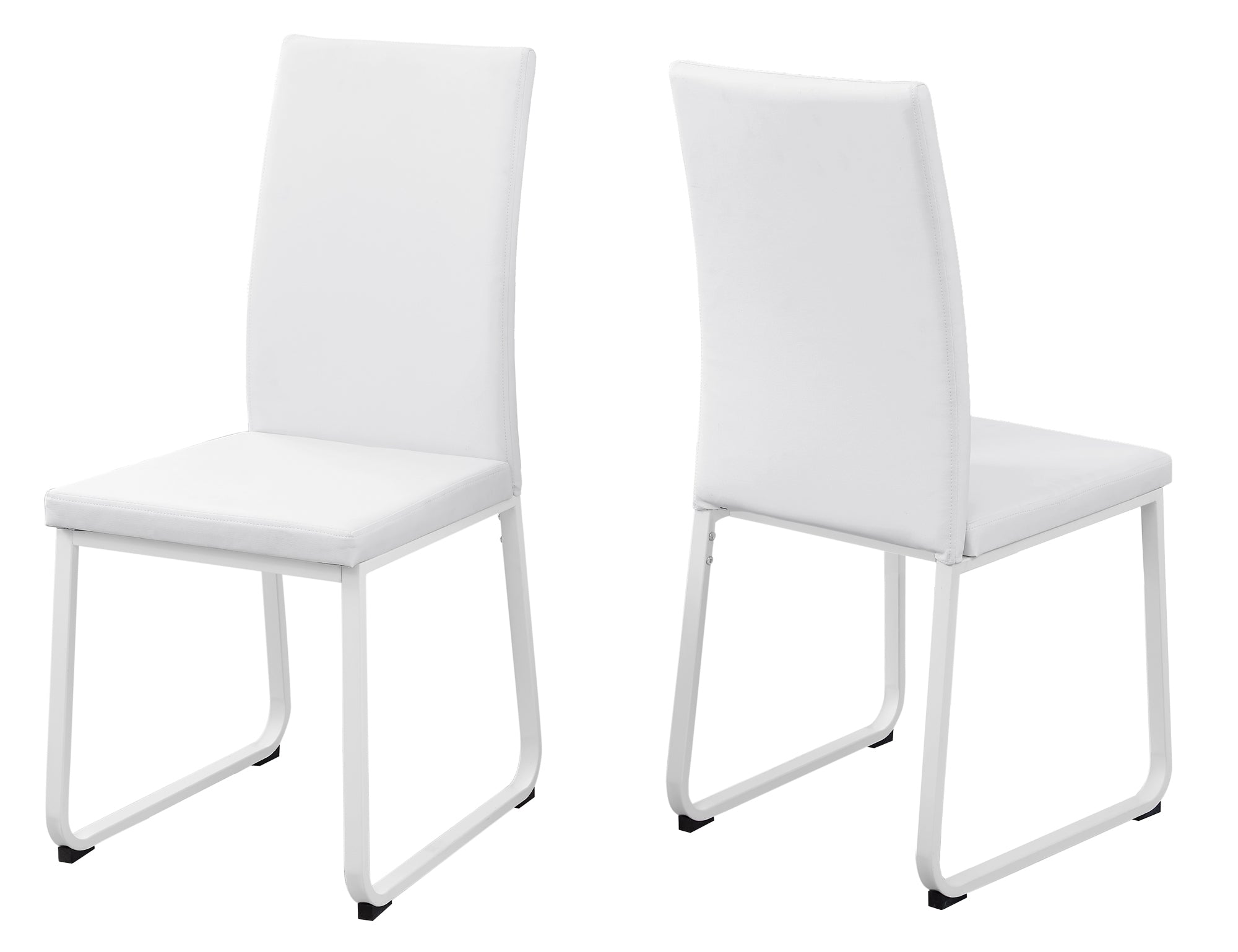 Two 38" White Leather Look Foam and Metal Dining Chairs