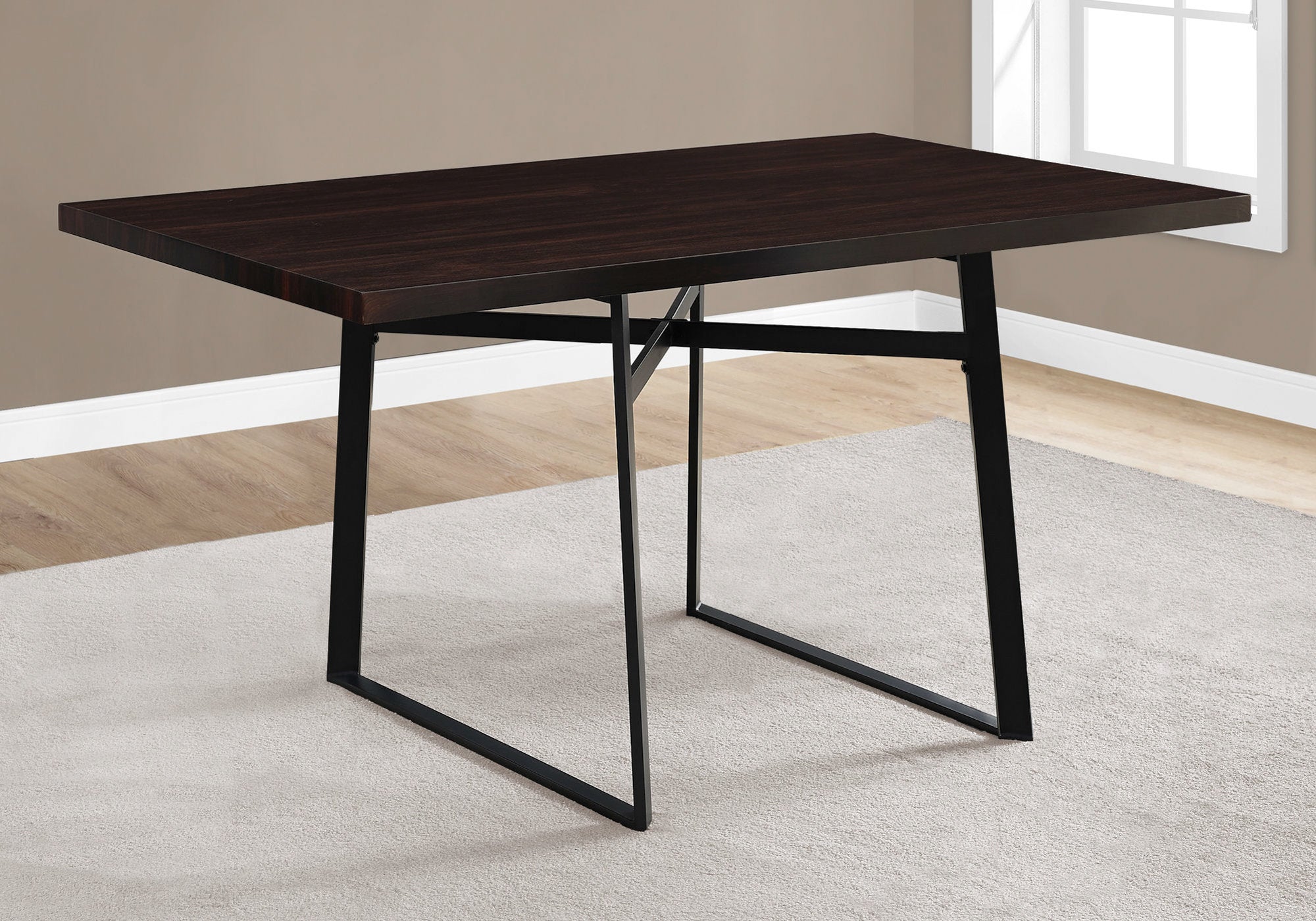 36" x 60" x 30" Cappuccino  Black  HollowCore  Particle Board  Metal  Dining Table