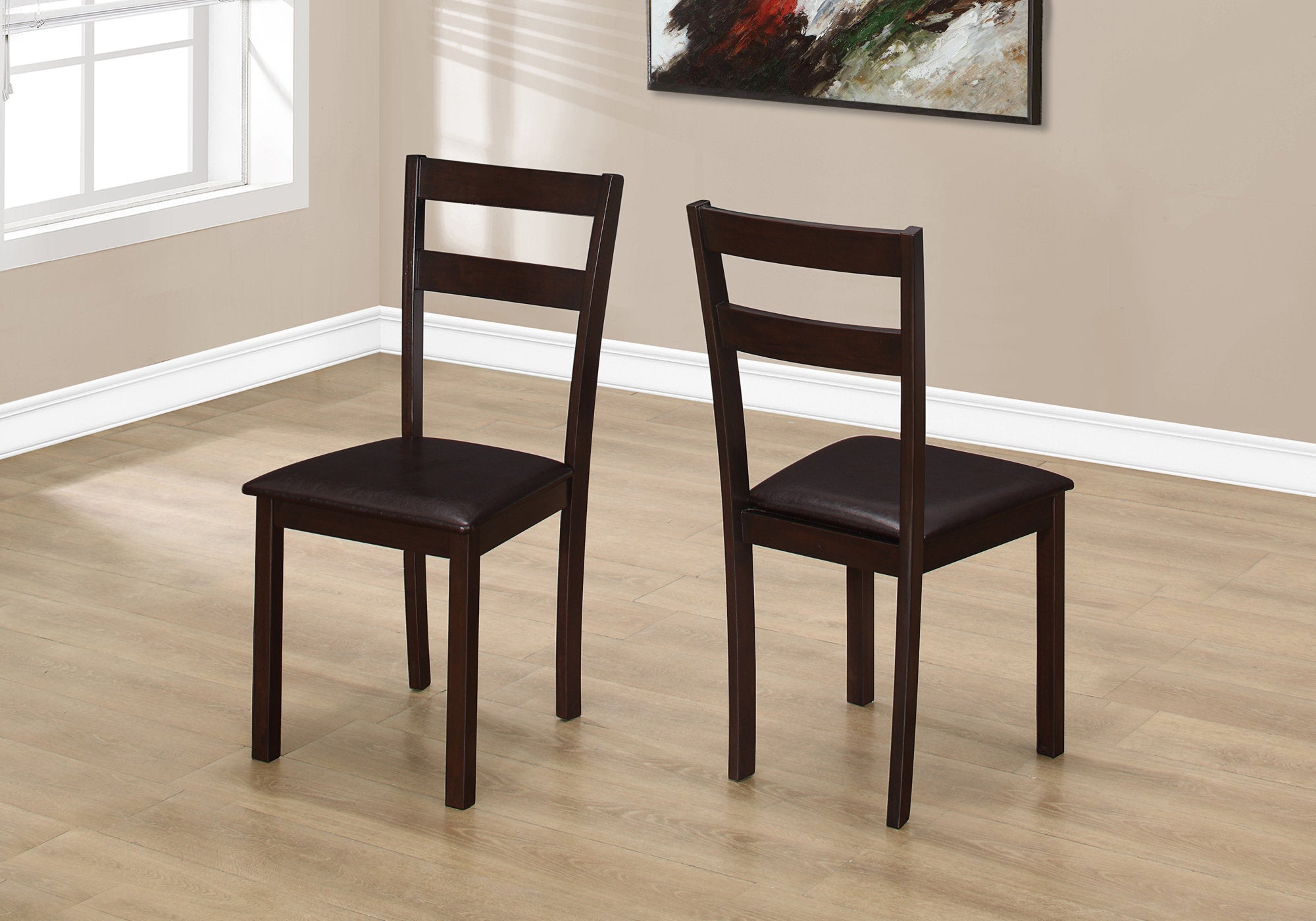 38" x 33.5" x 70.5" Cappuccino  Solid Wood  Foam  Veneer  LeatherLook  Dining Chair 2pcs