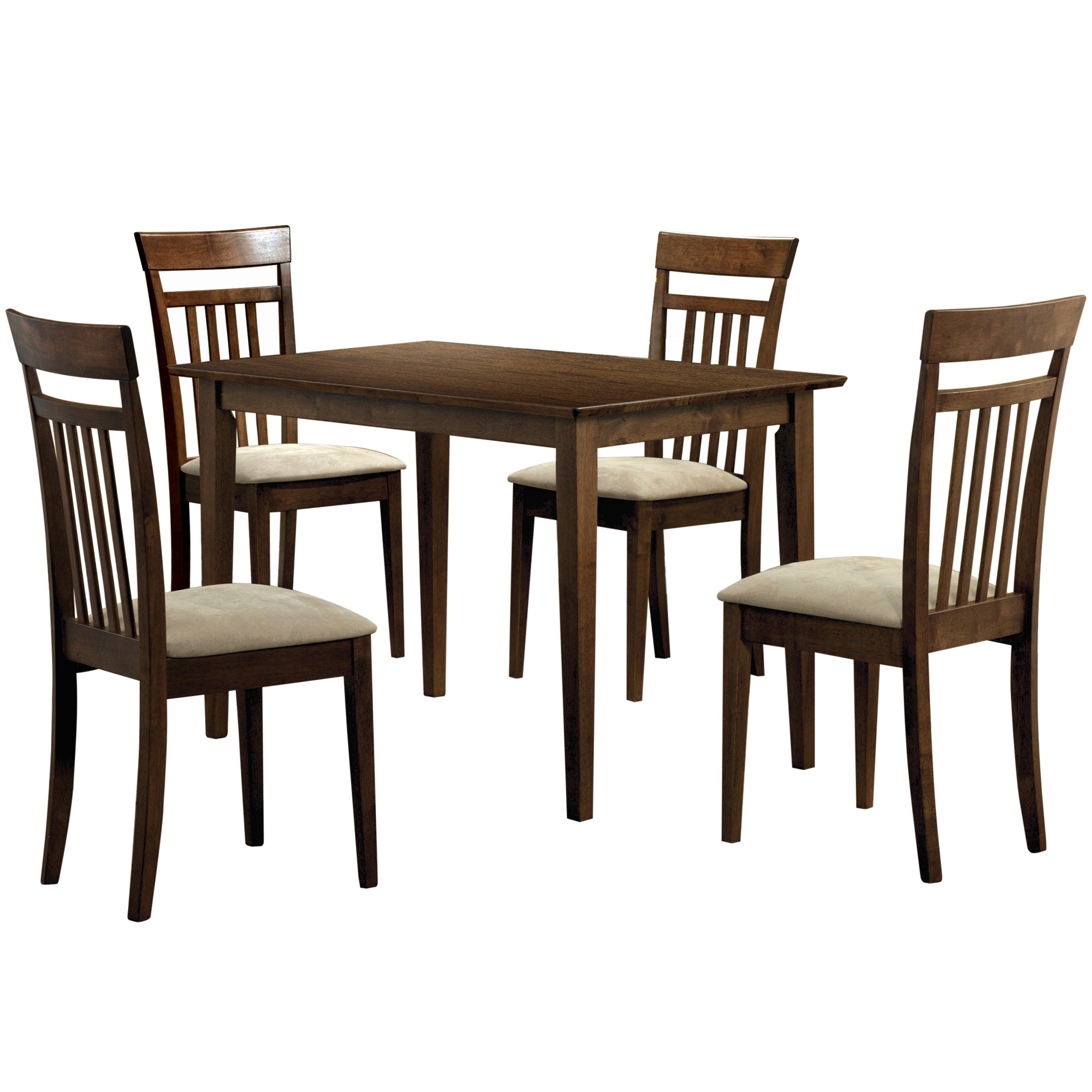 69.5" x 81.25" x 107" Walnut Beige Solid Wood Foam Veneer Microfiber  5pcs Dining Set