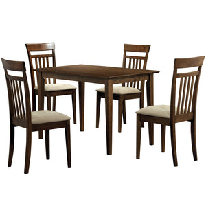 69.5" x 81.25" x 107" Walnut Beige Solid Wood Foam Veneer Microfiber  5pcs Dining Set