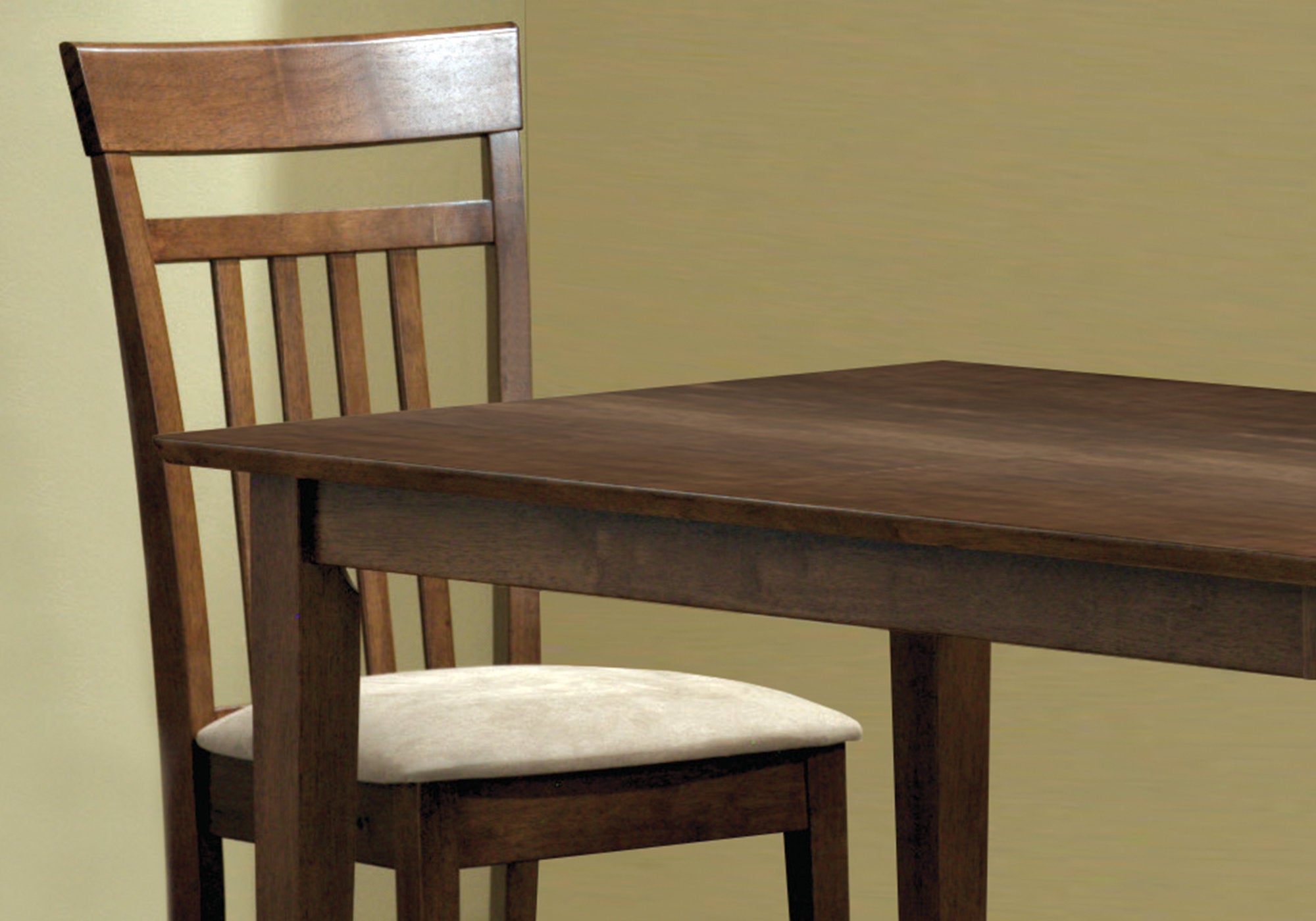 69.5" x 81.25" x 107" Walnut Beige Solid Wood Foam Veneer Microfiber  5pcs Dining Set