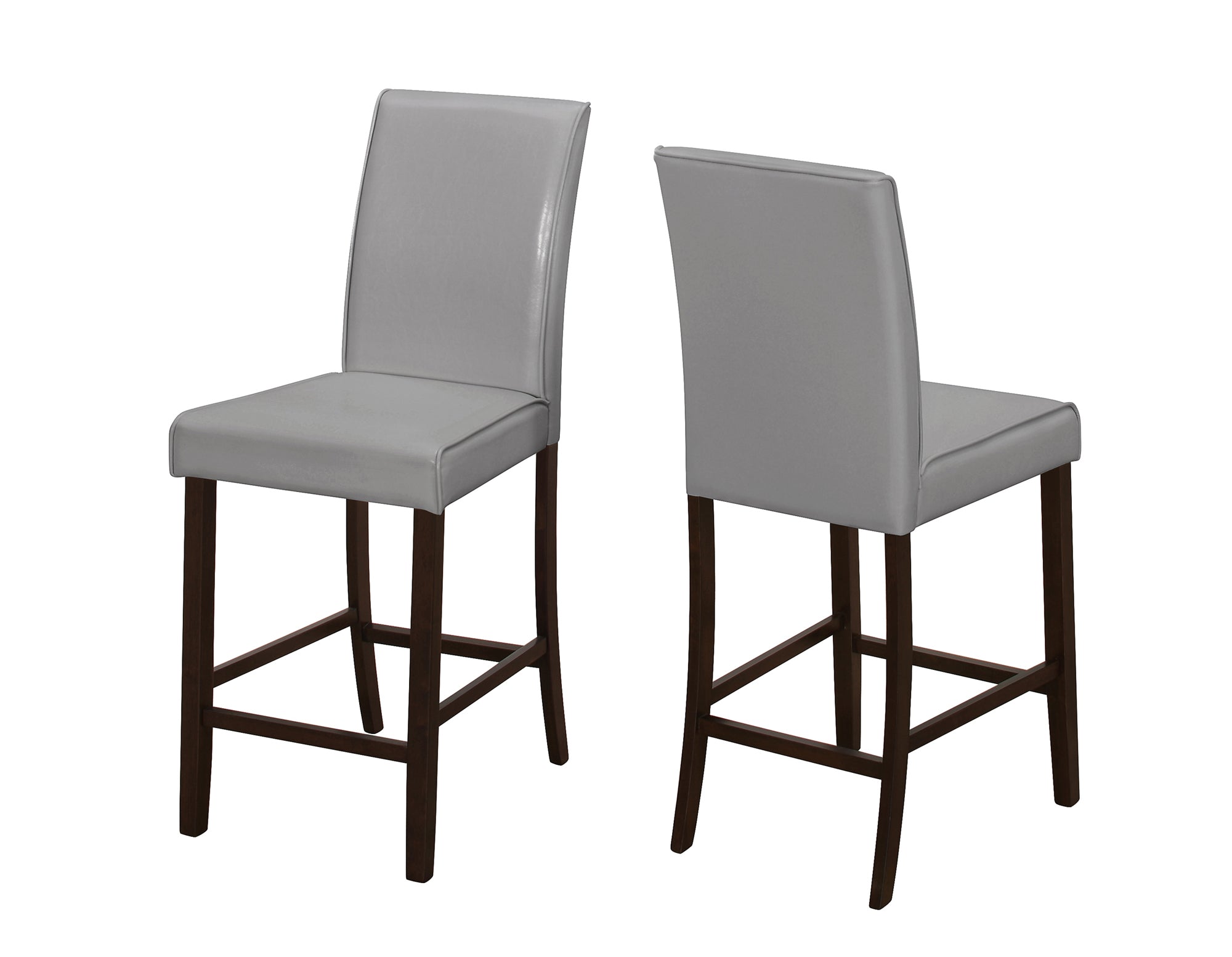Two 40" Grey Leather Look Solid Wood and MDF Counter Height Dining Chairs