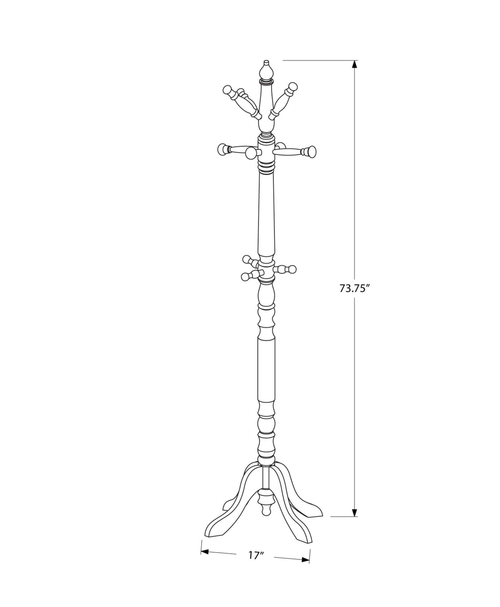 Cherry Solid Wood Finish Coat Rack with Triple Tiered Coat Stand