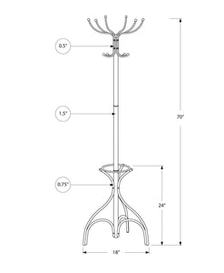 18" x 18" x 70" Silver  Metal  Coat Rack