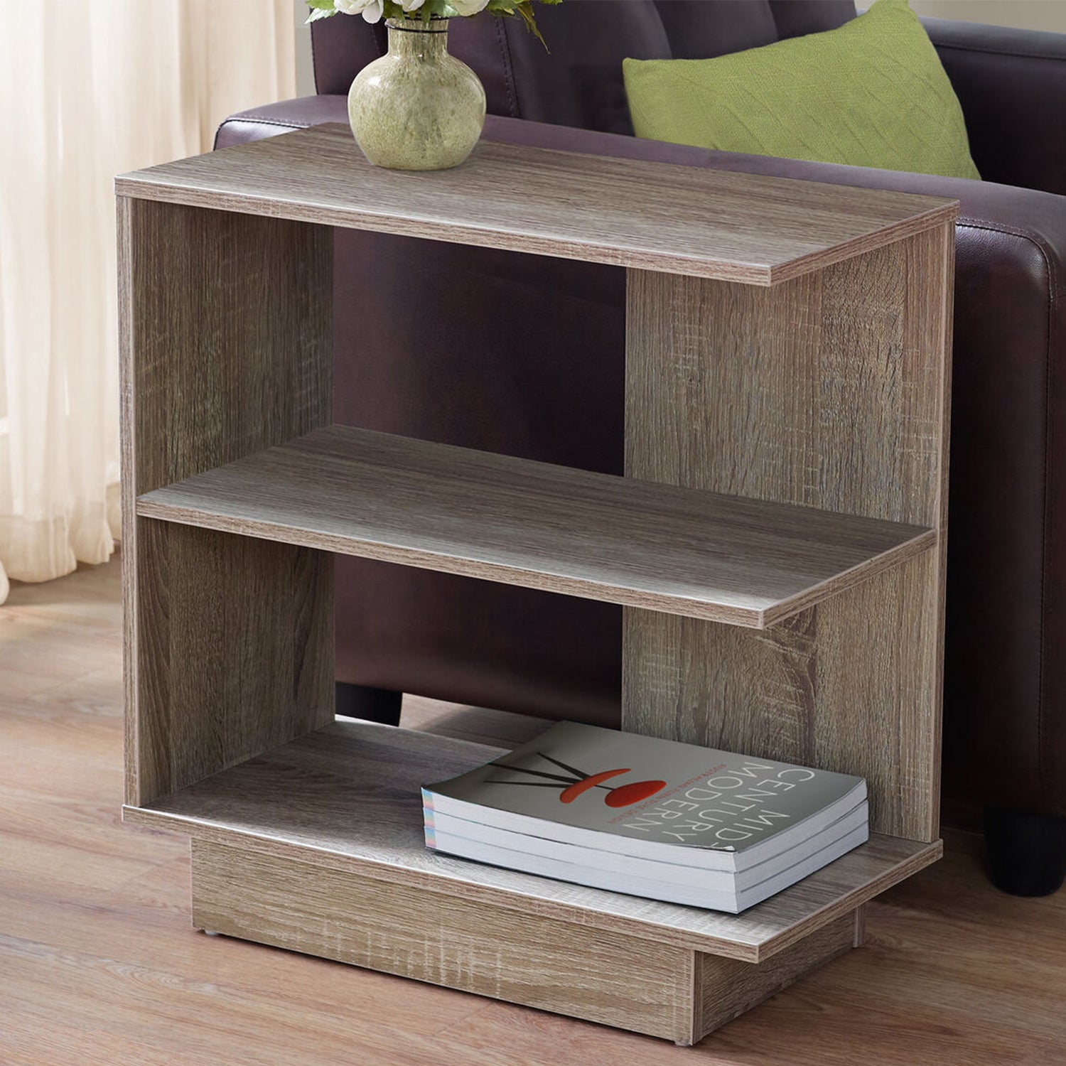 11.5" x 23.5" x 24" Dark Taupe Particle Board Laminate  Accent Table