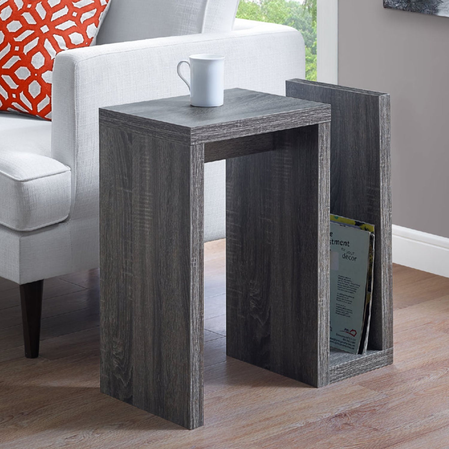 11.5" x 23.5" x 24" Grey Finish Hollow Core Accent Table