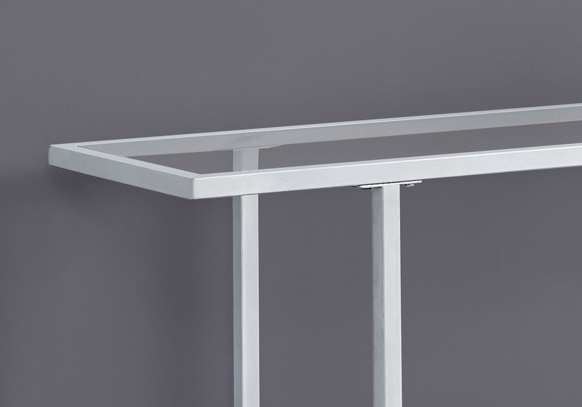 12" x 41.75" x 32" Silver Tempered Glass Metal Accent Table