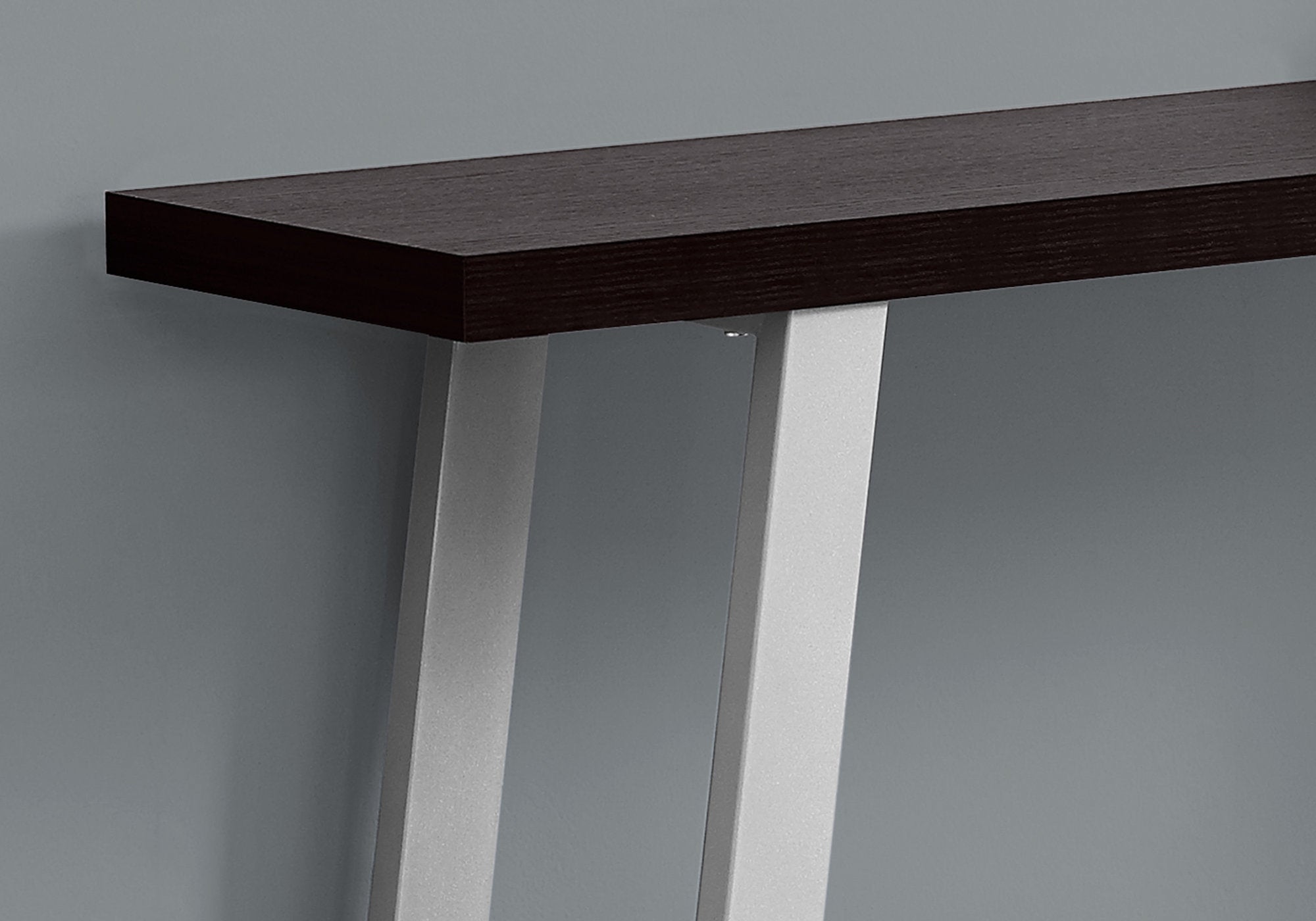 12" x 47.25" x 32" Cappuccino Finish and Silver Metal Hall Console Accent Table