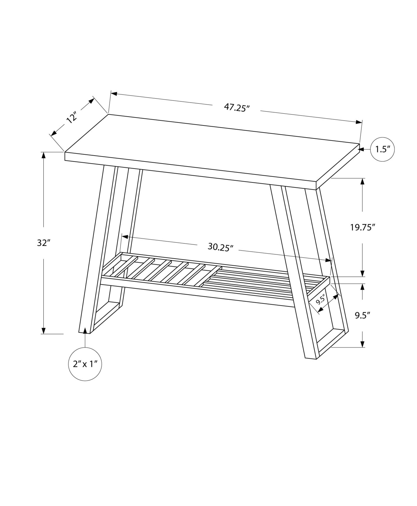 12" x 47.25" x 32" Cappuccino Finish and Silver Metal Hall Console Accent Table