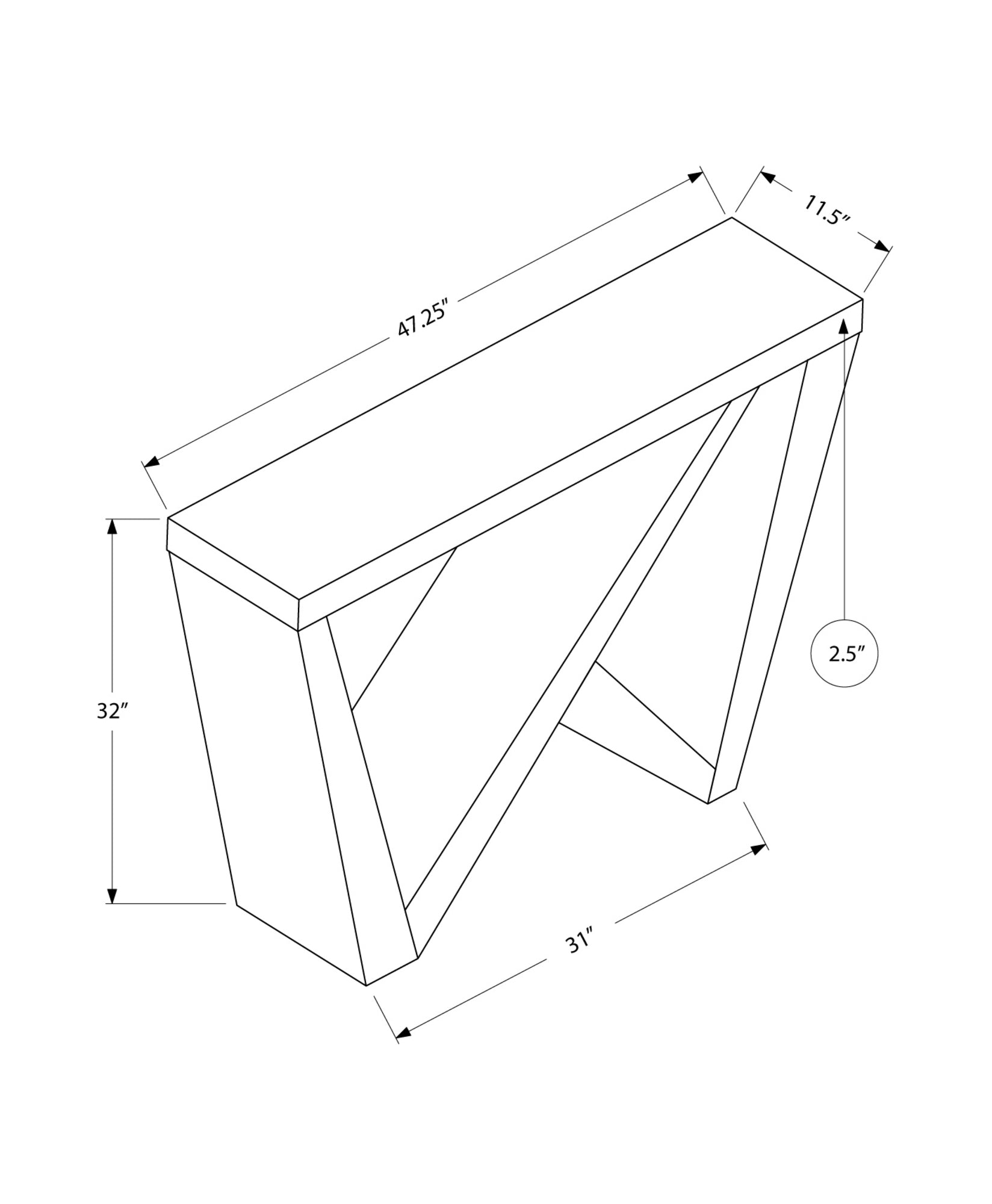 11.5" x 47.25" x 32" Grey Hollow Core Particle Board  Accent Table  Hall Console