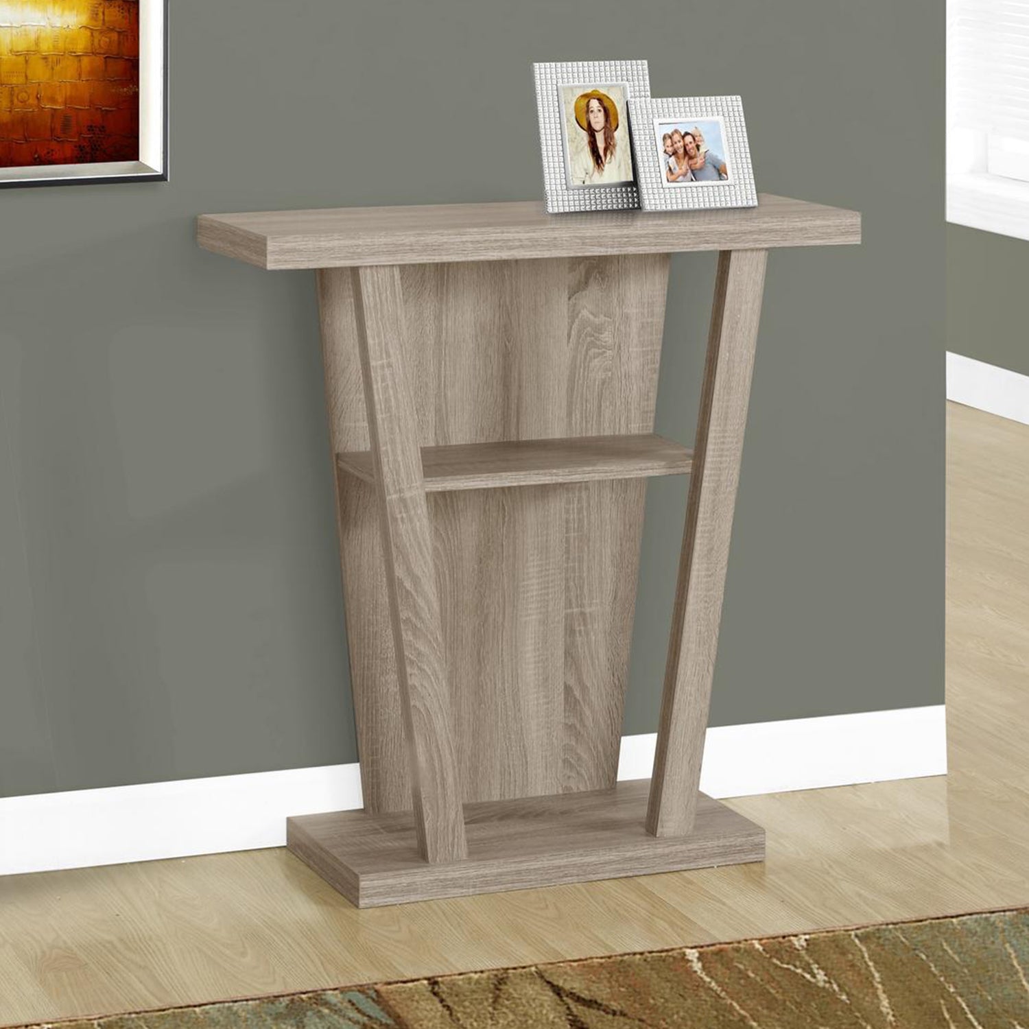 11.5" x 31.5" x 33.75" Dark Taupe Finish Hollow Core Accent Table