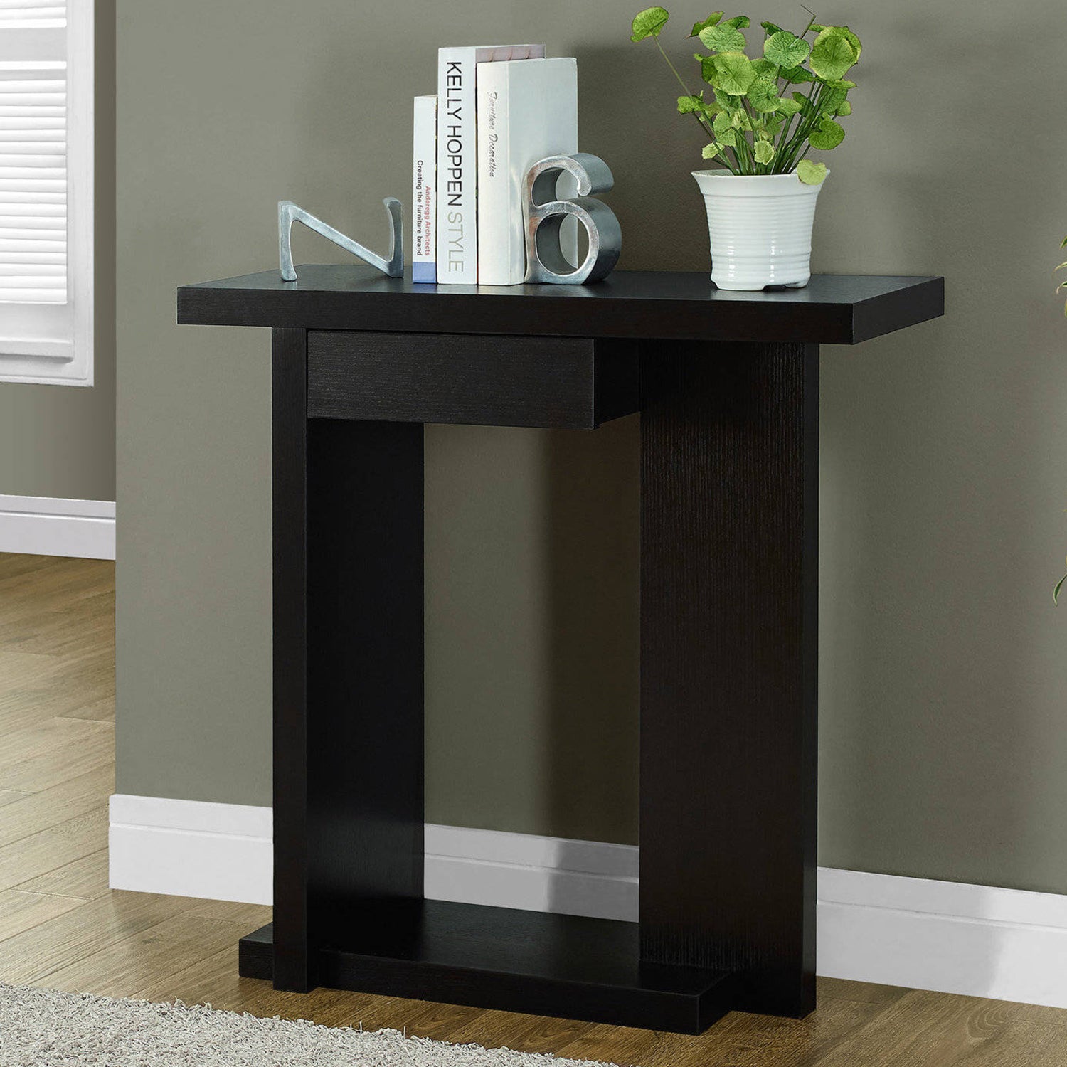 11.5" x 31.5" x 33.25" Cappuccino Finish Hall Console Accent Table