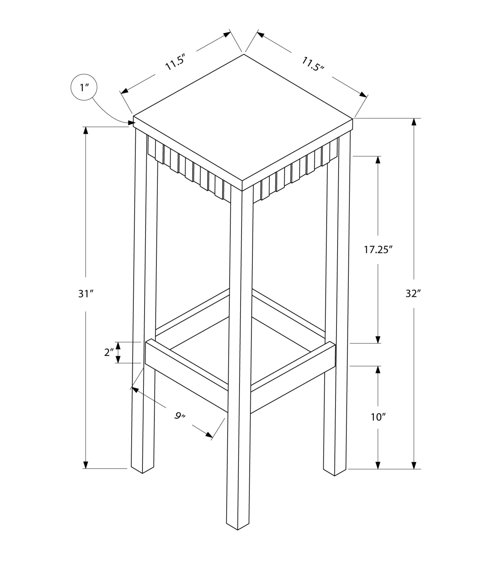 11.5" x 11.5" x 32" Cappuccino Particle Board Hollow Core Accent Table