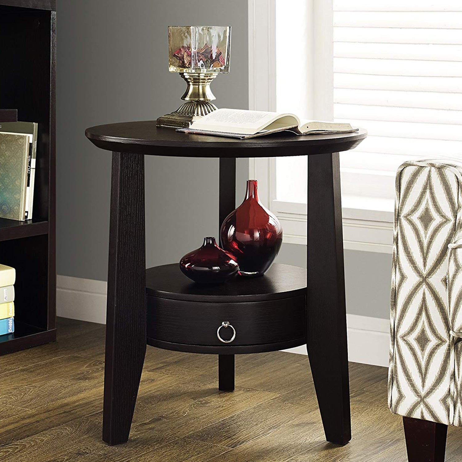 23.5" x 23.5" x 24" Cappuccino 1 Drawer  Accent Table