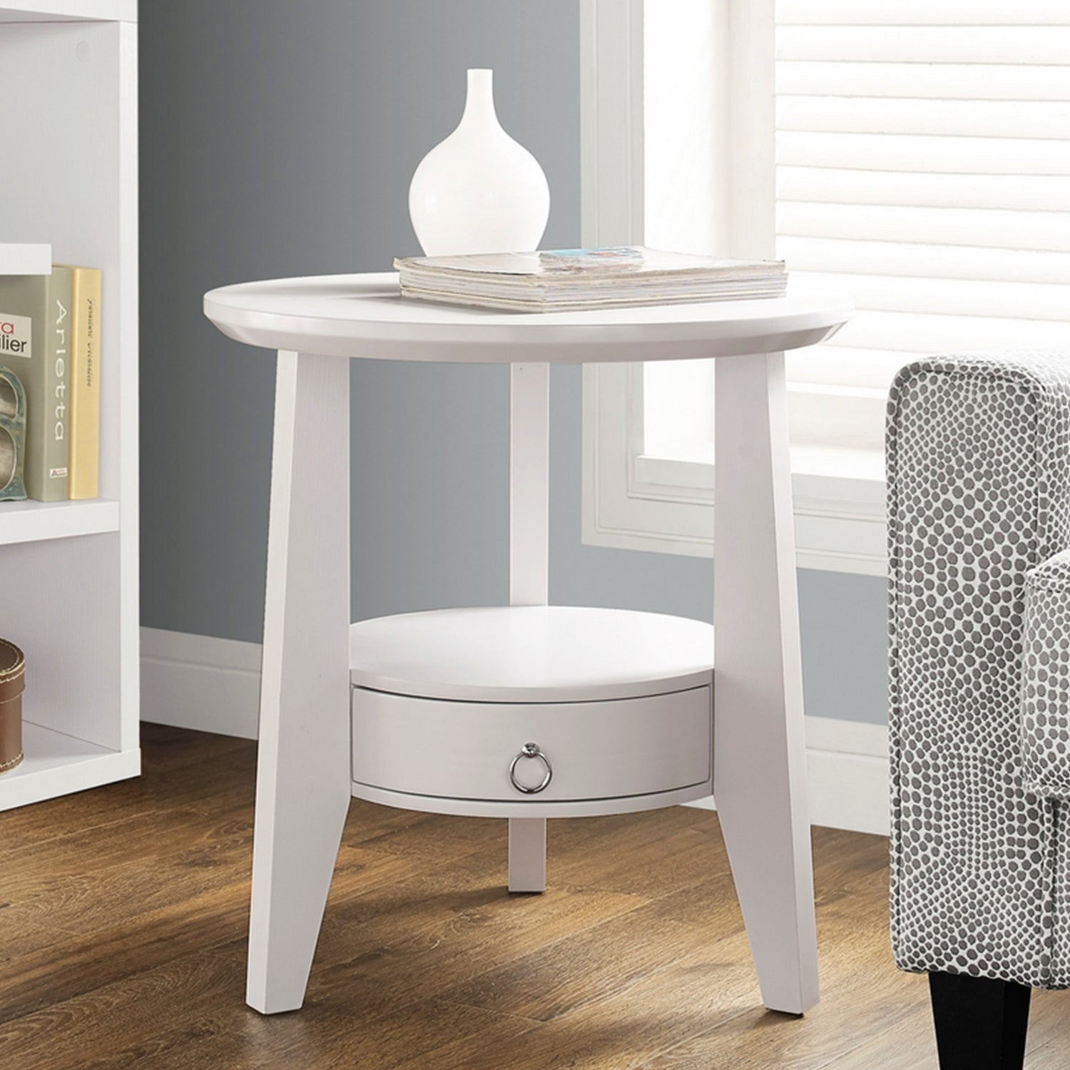 23.5" x 23.5" x 24" White 1 Drawer  Accent Table