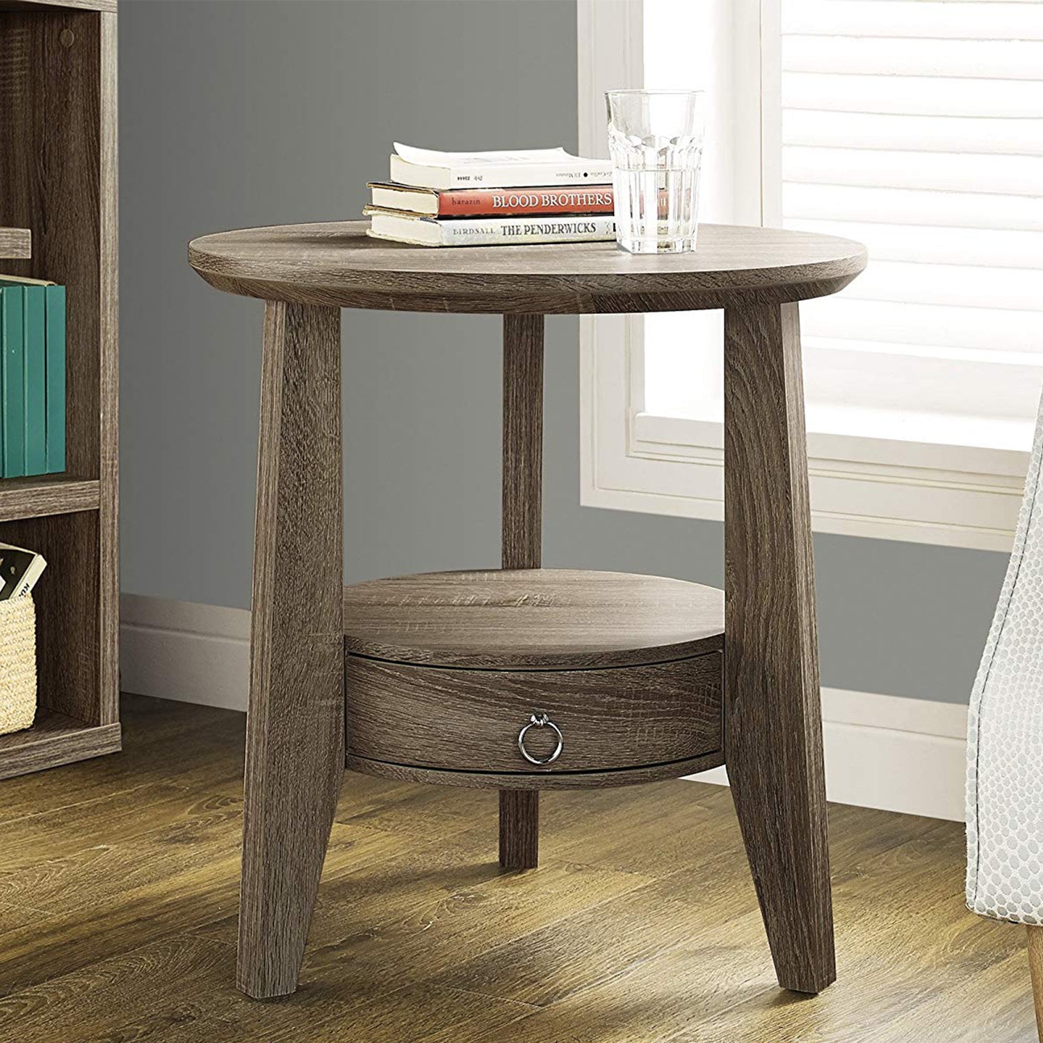 23.5" x 23.5" x 24" Dark Taupe 1 Drawer Accent Table