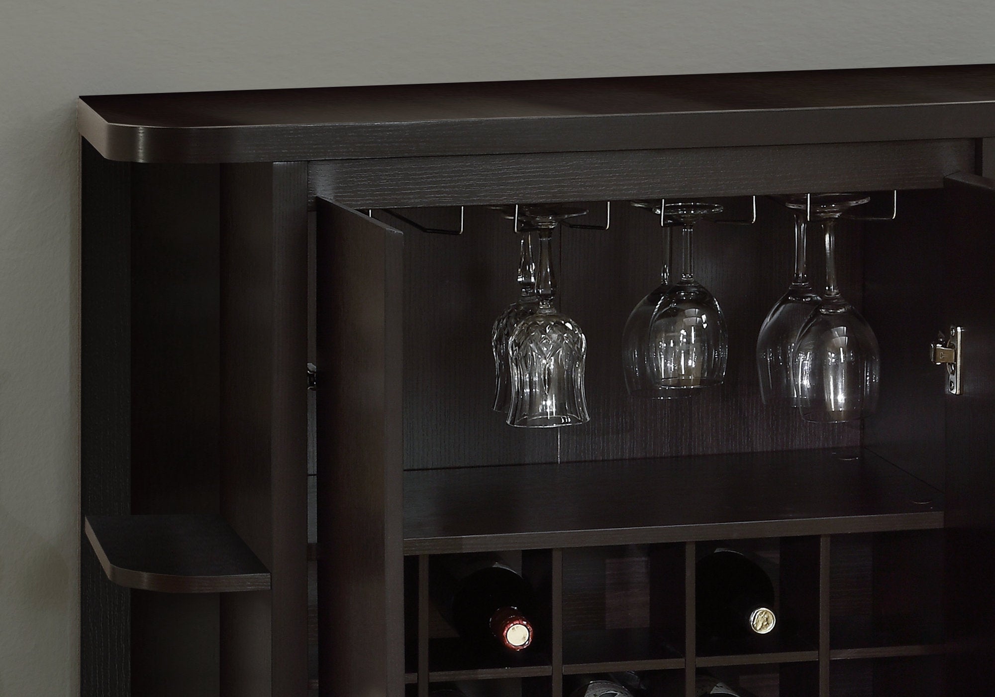 15.5" x 36" x 36" Cappuccino Particle Board Hollow Core Glass Storage Home Bar