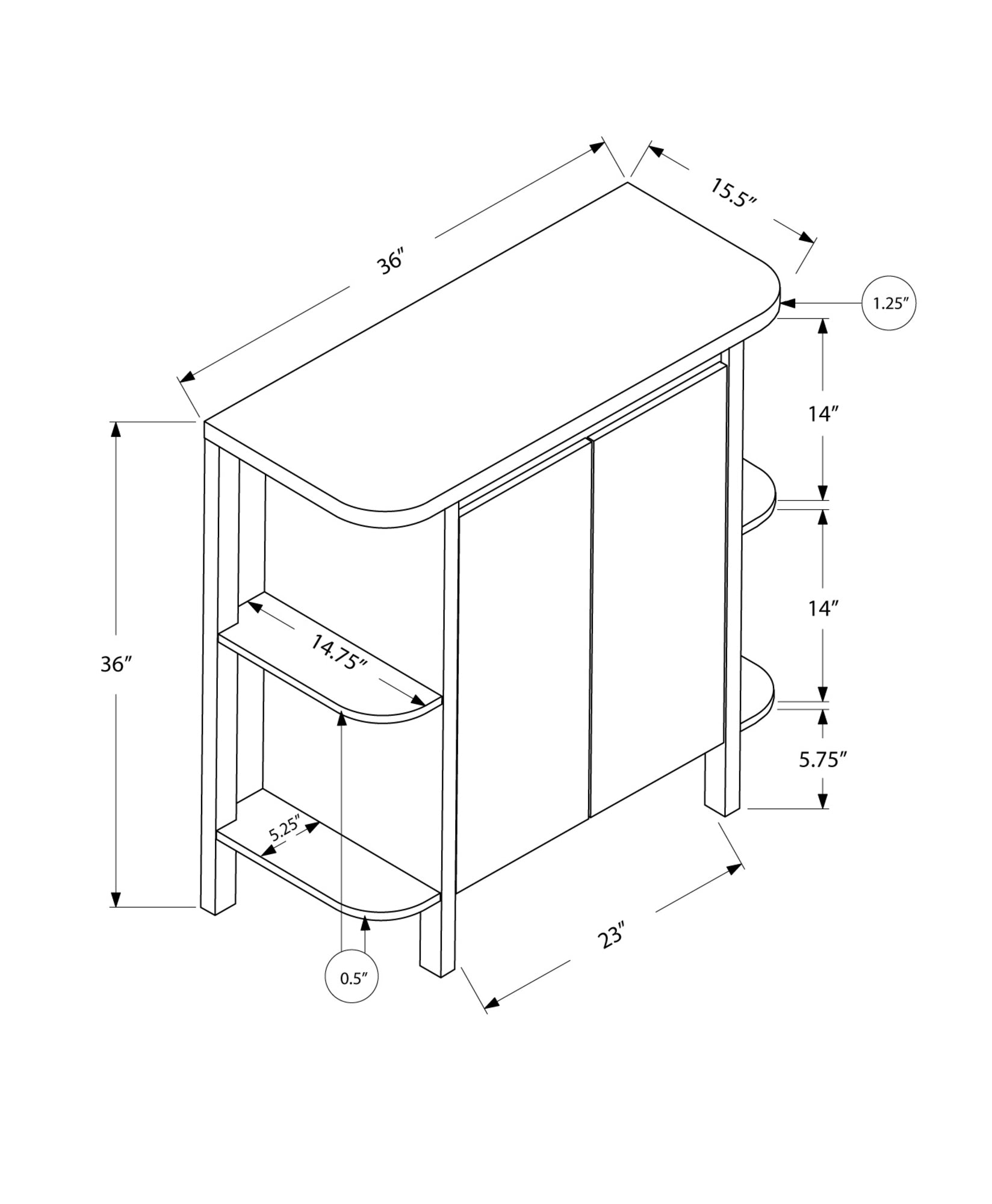 15.5" x 36" x 36" Cappuccino Particle Board Hollow Core Glass Storage Home Bar