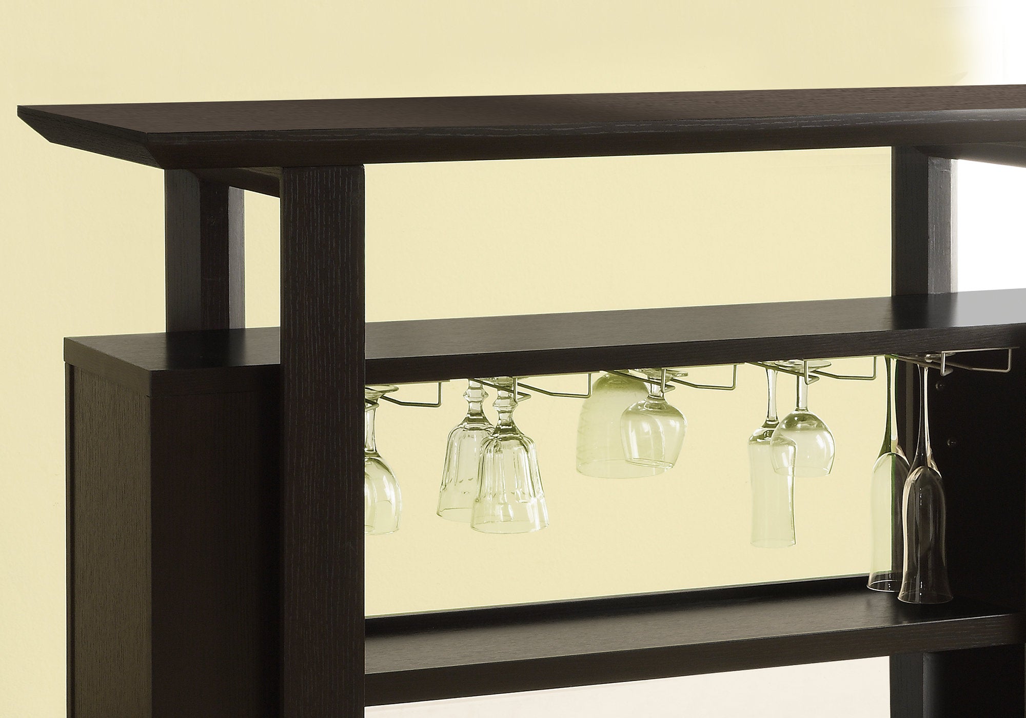 15.5" x 47.25" x 42" Cappuccino Particle Board Hollow Core Glass Storage Home Bar