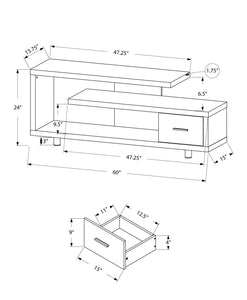 15.75" x 60" x 24" Black Grey Particle Board Hollow Core Metal TV Stand with a Drawer