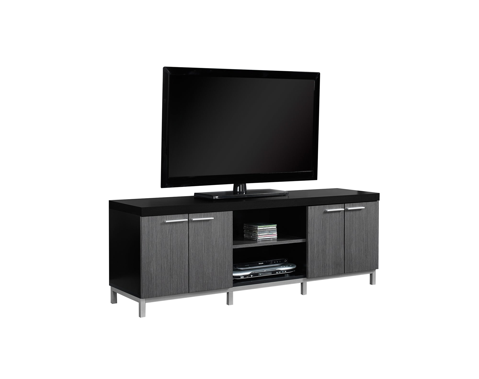 15.5" x 60" x 21.25" Black Grey Silver Particle Board Hollow Core Metal TV Stand