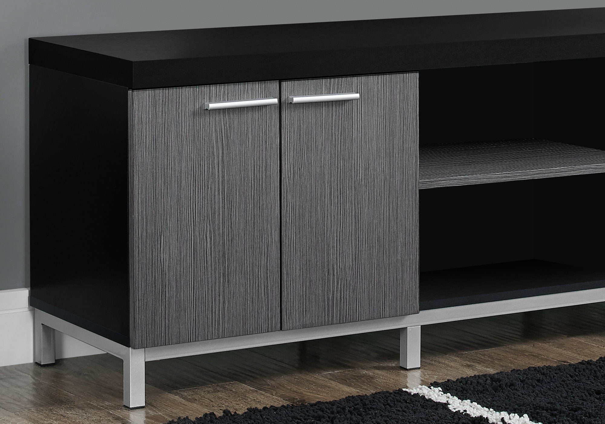 15.5" x 60" x 21.25" Black Grey Silver Particle Board Hollow Core Metal TV Stand