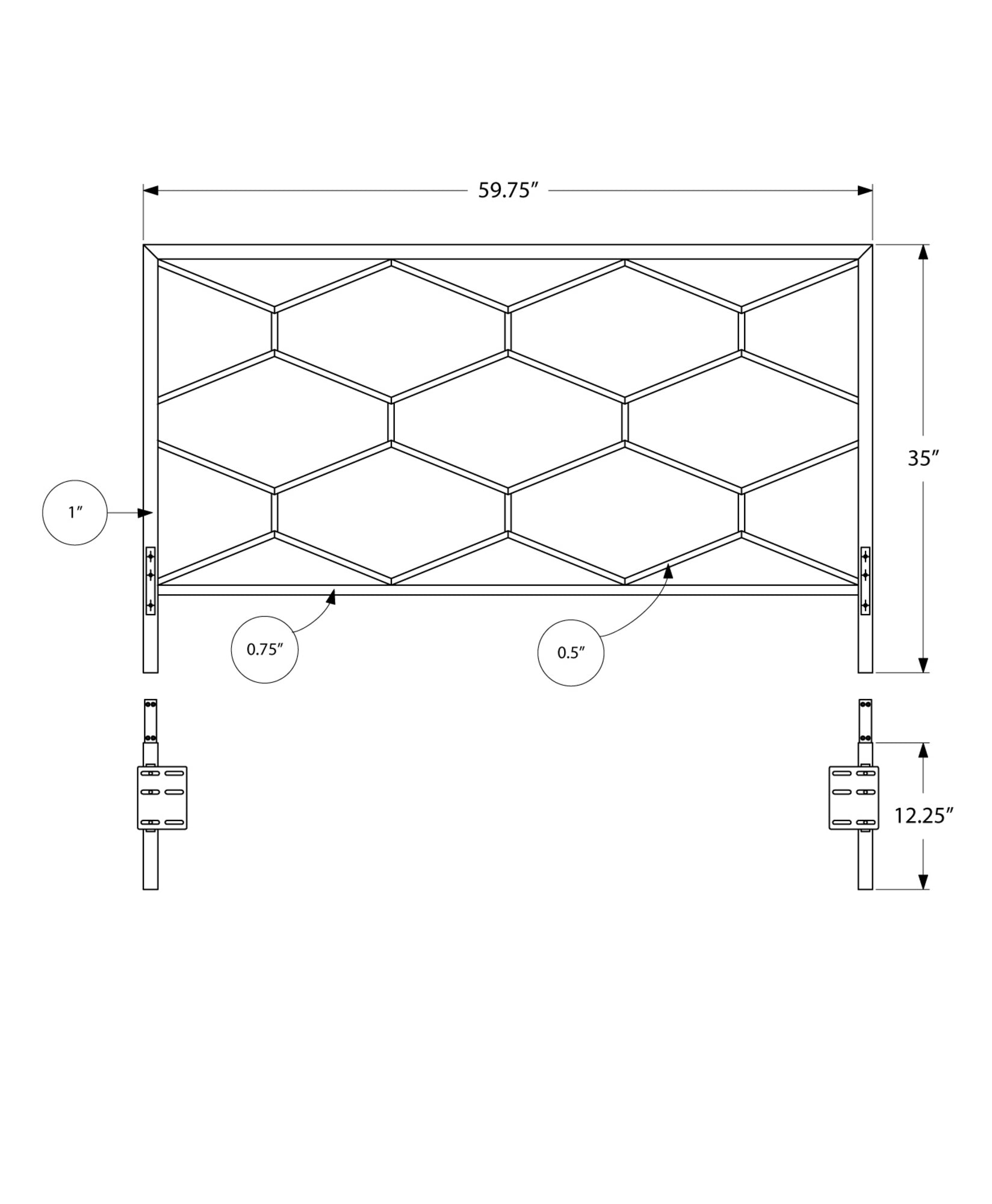 1" x 59.75" x 47" Silver Queen or Full size  Headboard FootBoard