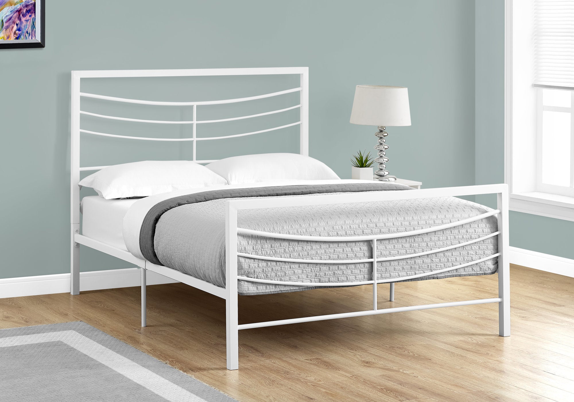 Full Size White Metal Bed Frame Only