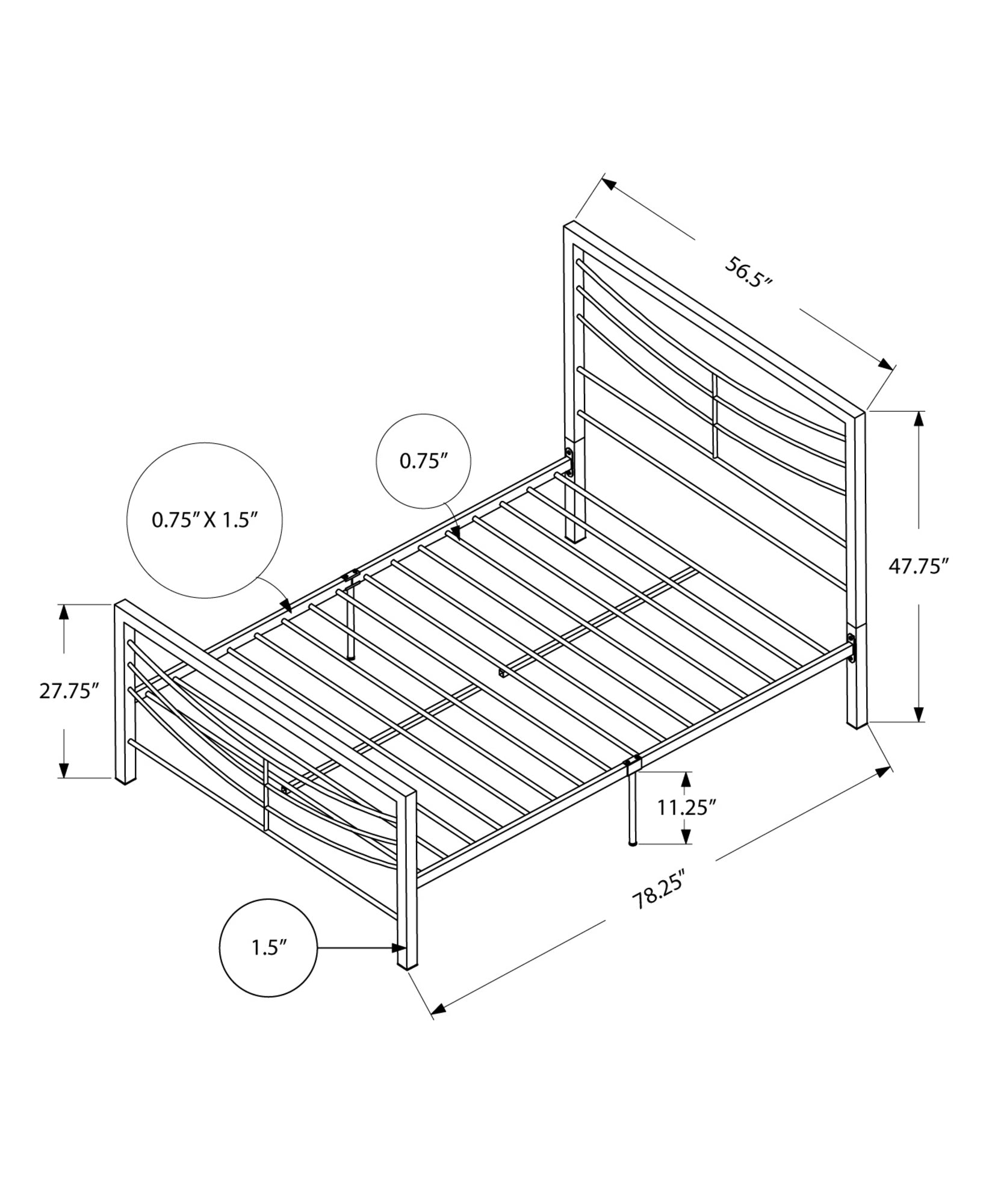 Full Size White Metal Bed Frame Only