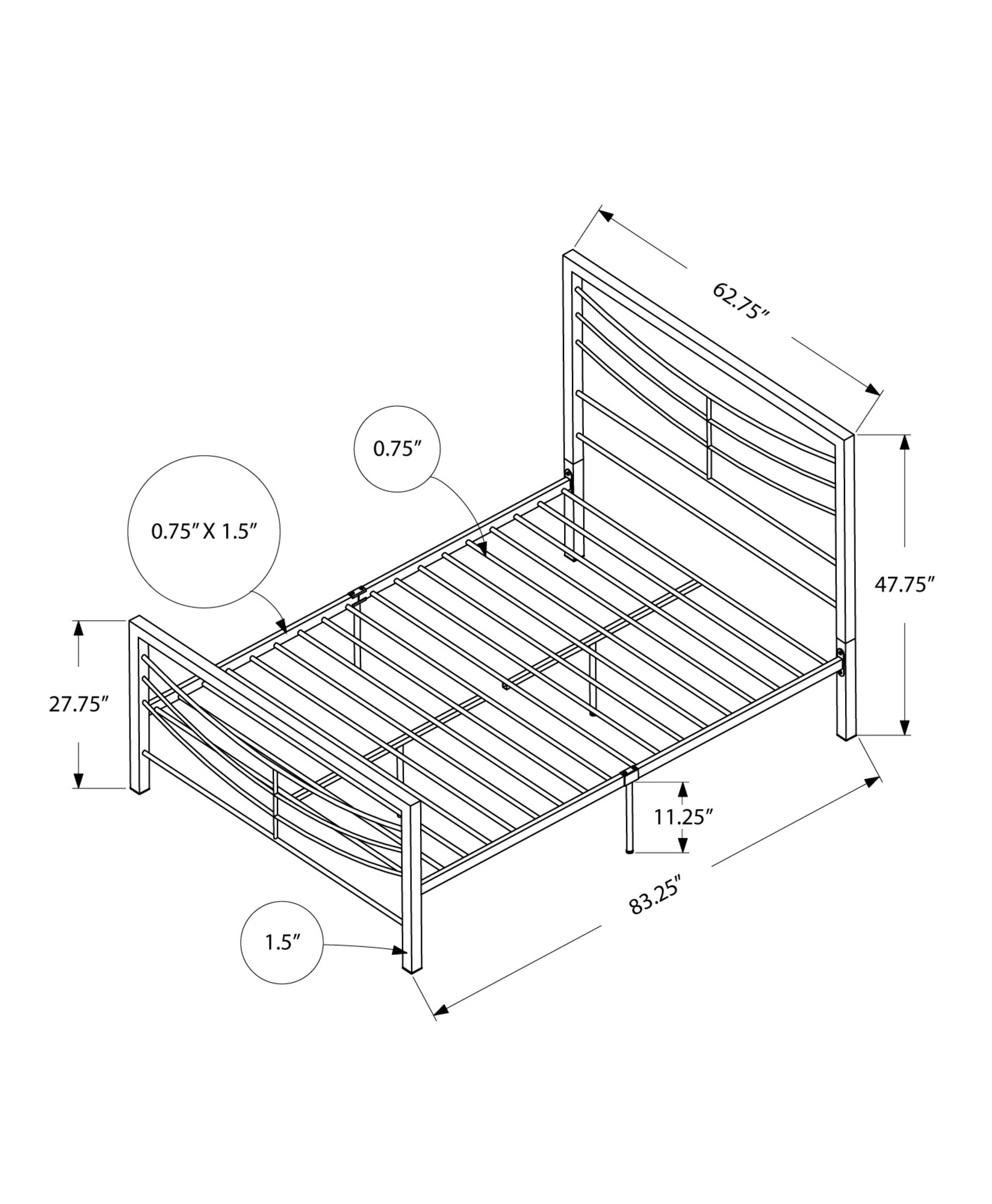 83.25" x 62.75" x 47.75" White Metal  Queen Size Bed