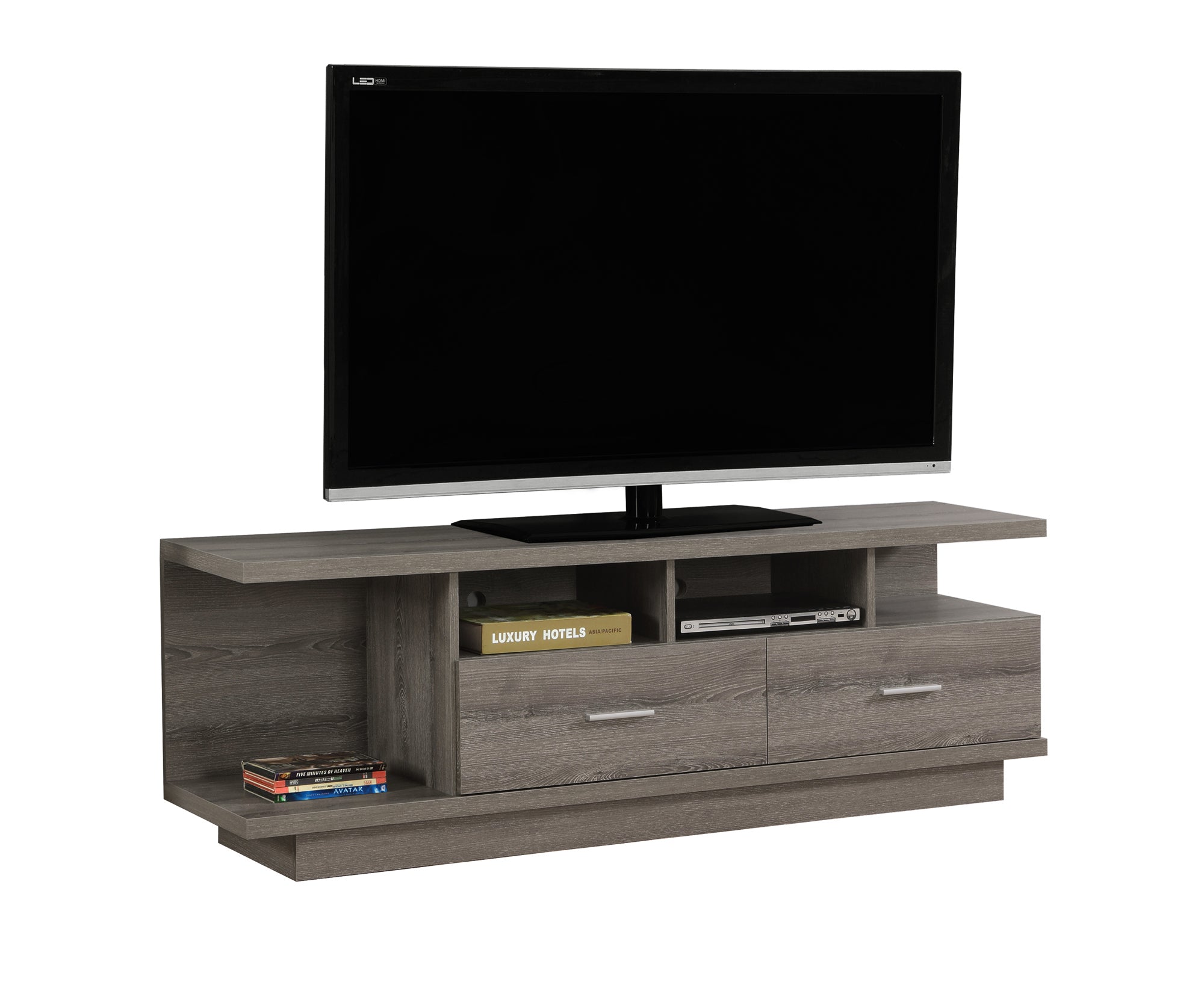 19.75" Dark Taupe Particle Board Hollow Core and MDF TV Stand with 2 Drawers