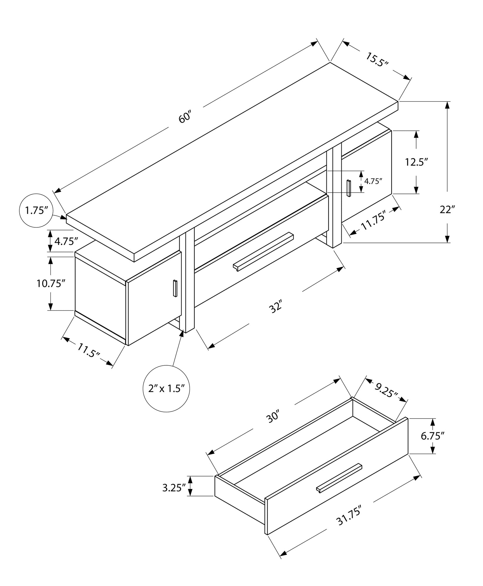 15.5" x 60" x 22" White Grey Particle Board Hollow Core TV Stand With A Cement Look Top