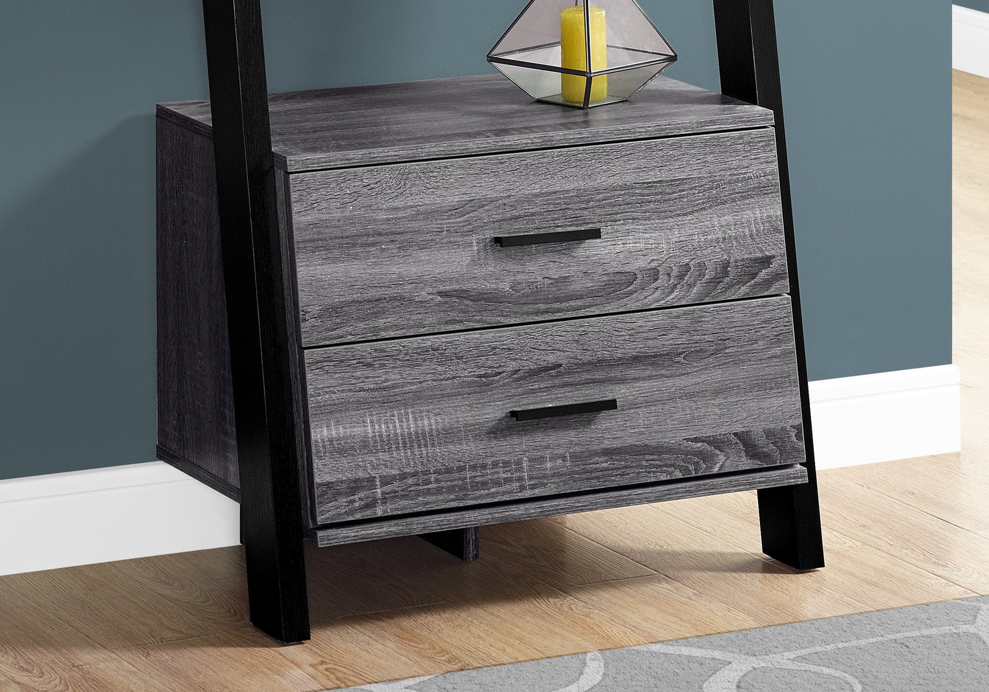 16.75" x 25.5" x 69" Grey Black Particle Board Hollow Core  Bookcase with 2 Storage Drawers