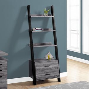 16.75" x 25.5" x 69" Grey Black Particle Board Hollow Core  Bookcase with 2 Storage Drawers