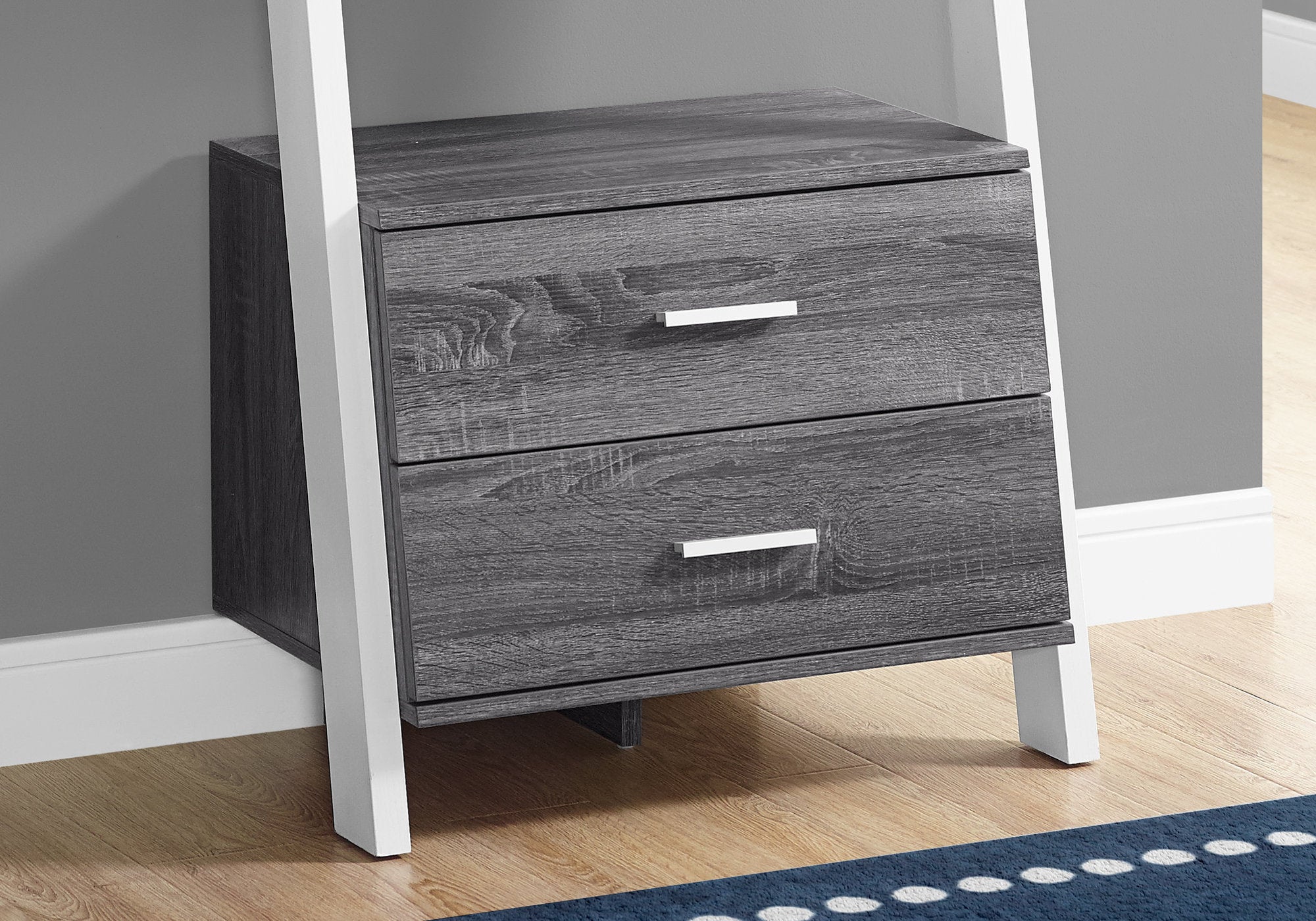 16.75" x 25.5" x 69" Grey White Particle Board Hollow Core  Bookcase with 2 Storage Drawers