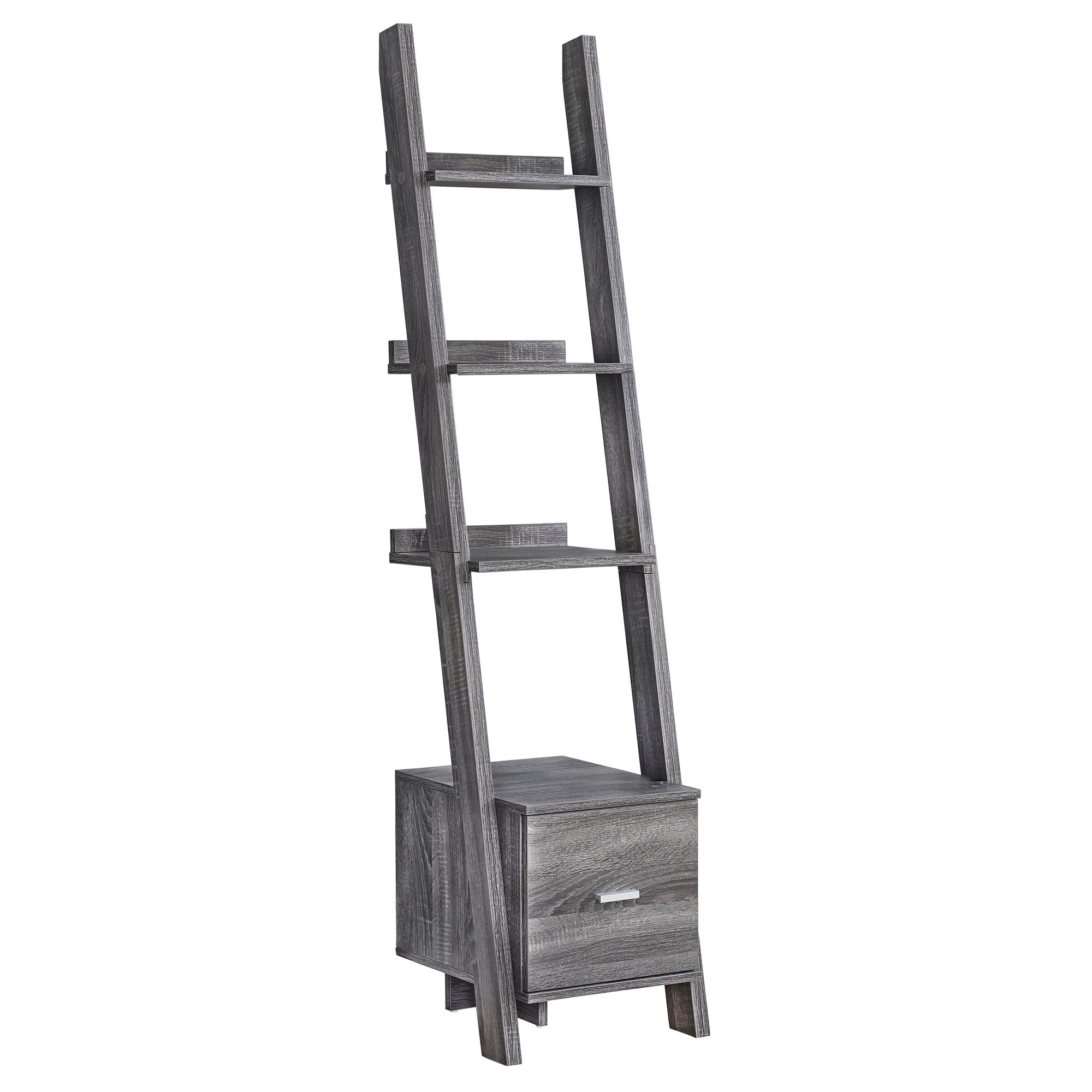 69" Grey Particle Board Ladder Bookcase with a Storage Drawer