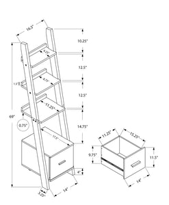 69" Grey Particle Board Ladder Bookcase with a Storage Drawer