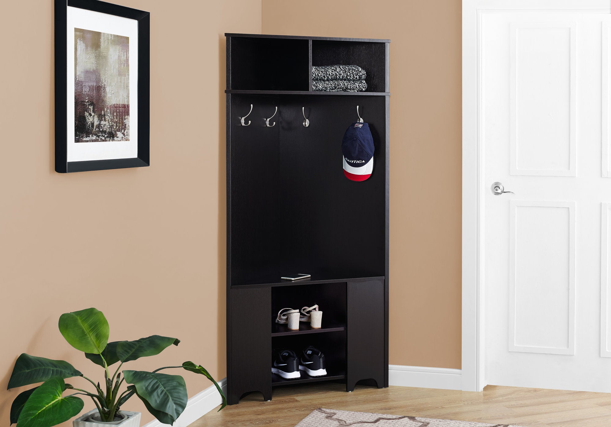 67" Cappucino Corner Unit Laminated Hall Tree