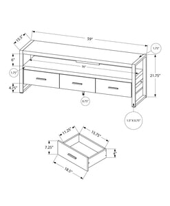 21.75" Grey Particle Board Hollow Core & Black Metal TV Stand with 3 Drawers