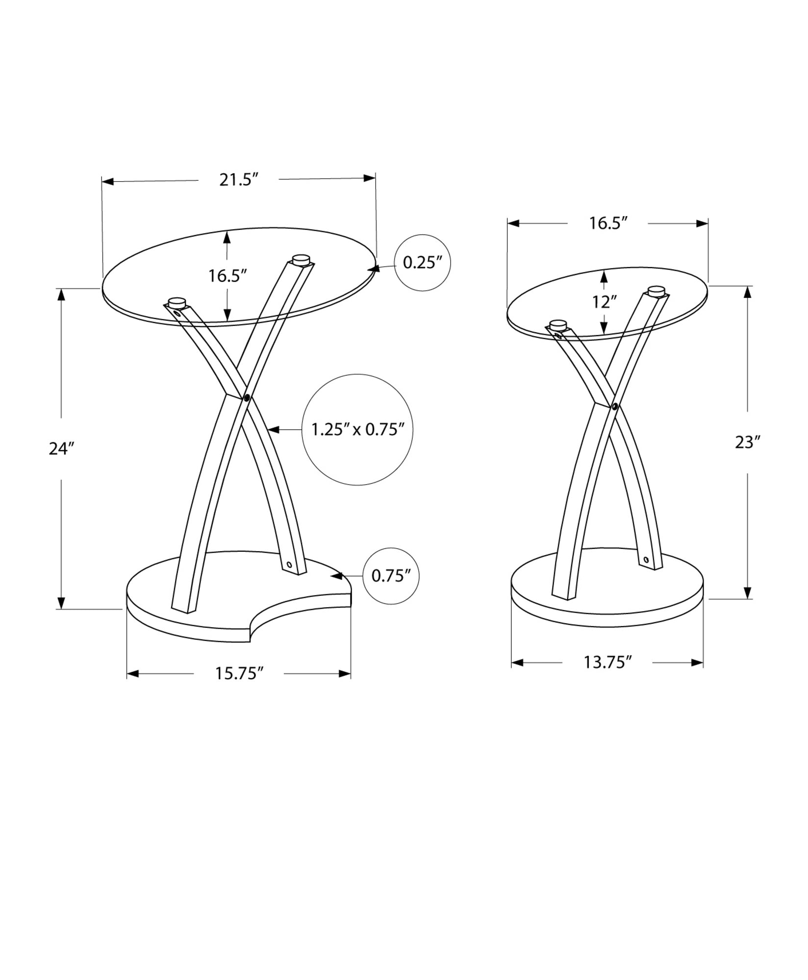 28.5" x 38" x 47" Cappuccino Clear Glass Particle Board Tempered Glass 2pcs Nesting Table Set