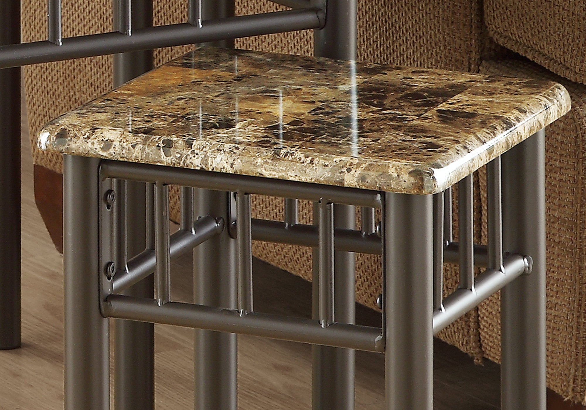 44" x 53" x 66" Cappuccino Marble-Look Finish and Bronze Metal Nesting Table - Set of 3
