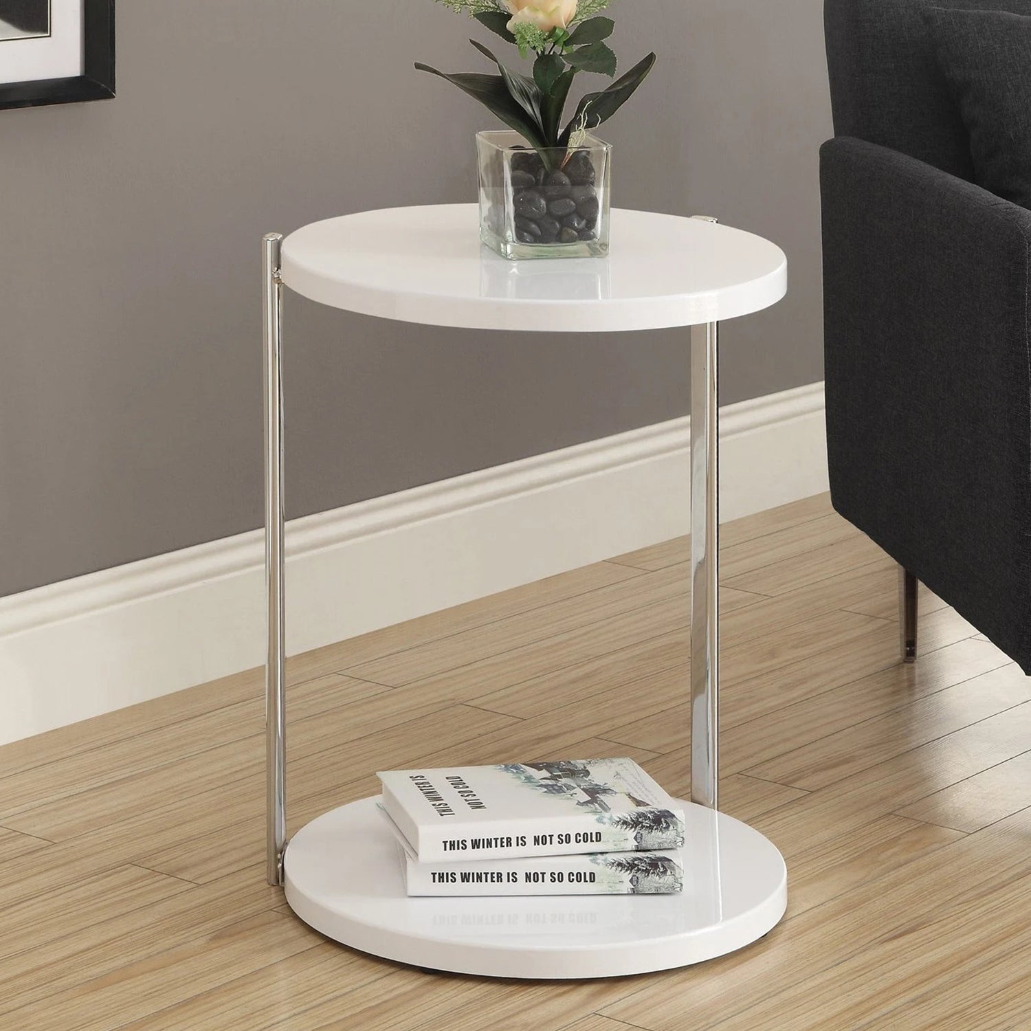 18.25" x 18.25" x 23.5" White Finish Laminate Metal Accent Table