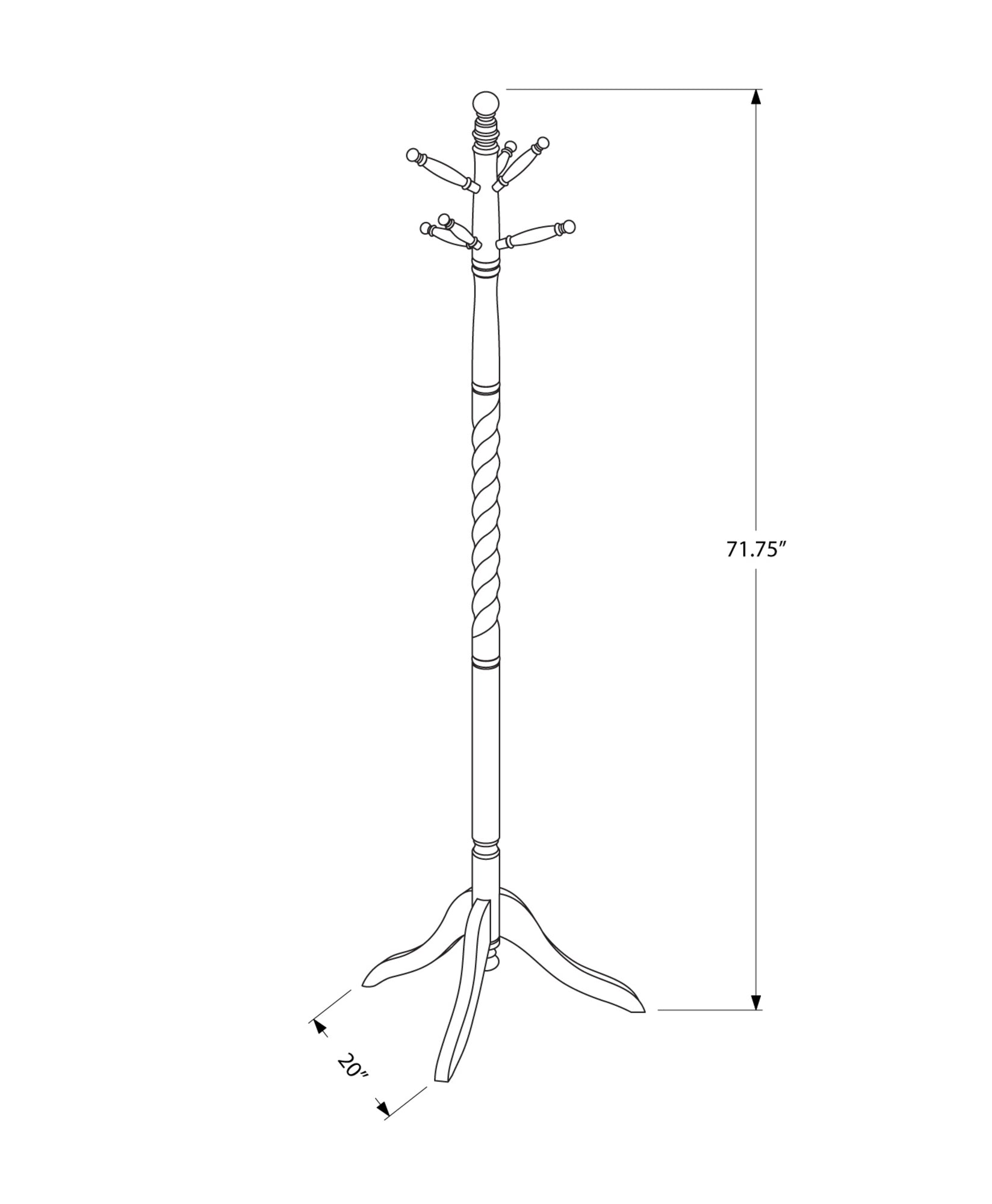 20" x 20" x 71.75" White Solid Wood Coat Rack