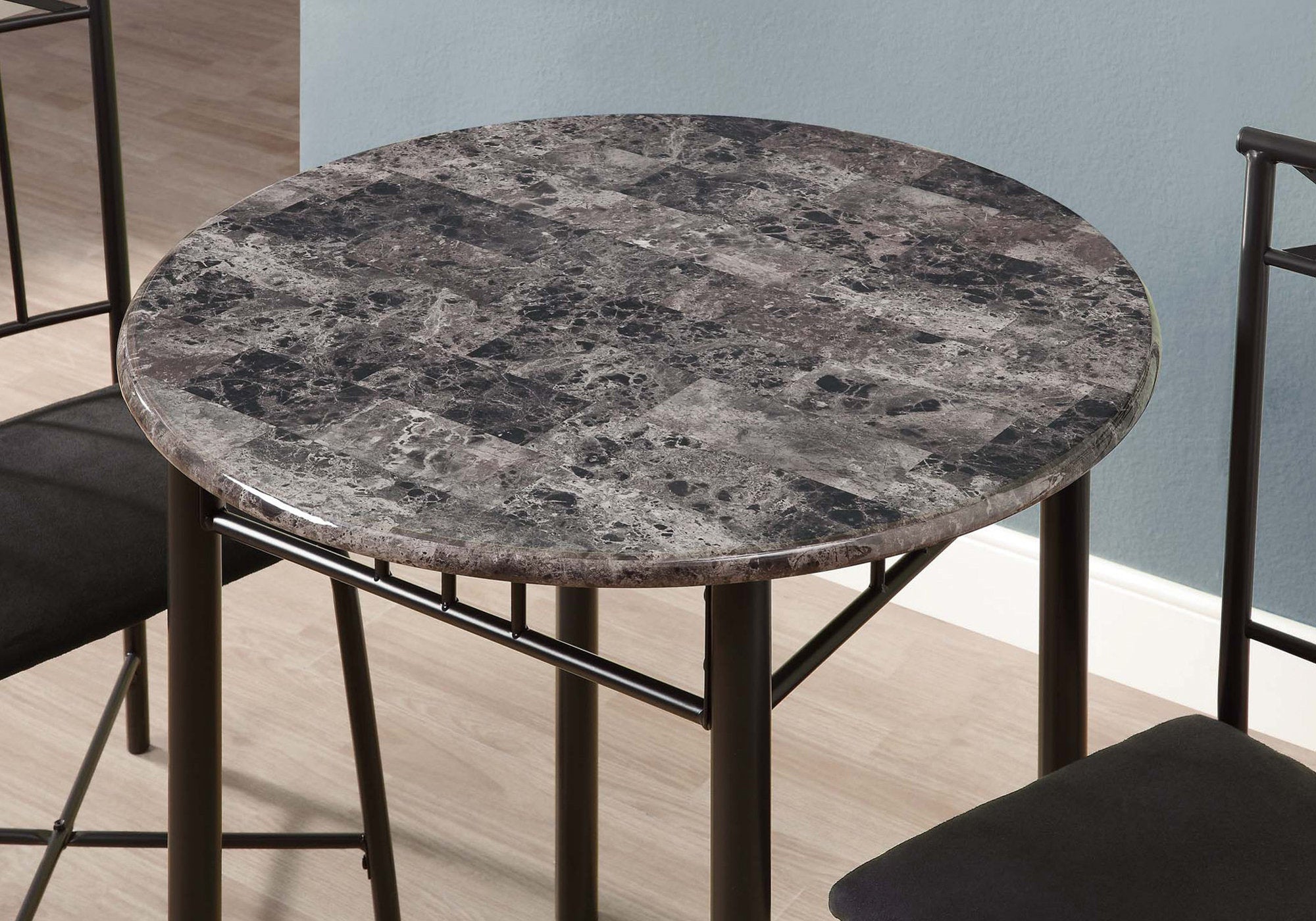 64" x 64" x 101" Grey  Black  Metal  Foam  Microfiber  3pcs Dining Set