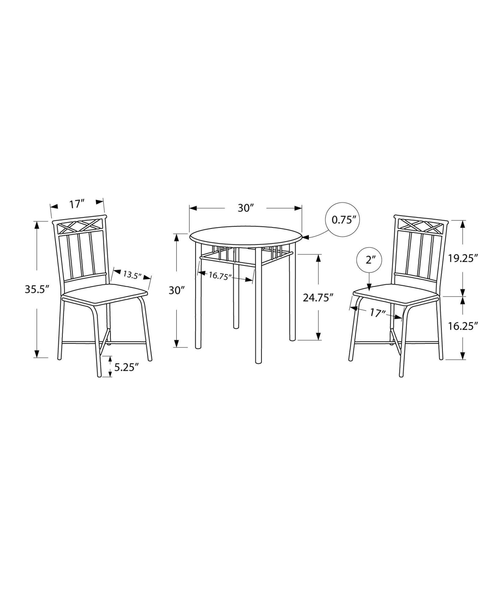64" x 64" x 101" Grey  Black  Metal  Foam  Microfiber  3pcs Dining Set