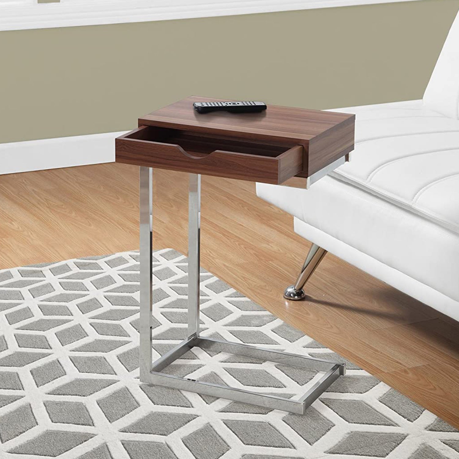 10.25" x 15.75" x 24.5" Walnut Finish Metal Accent Table