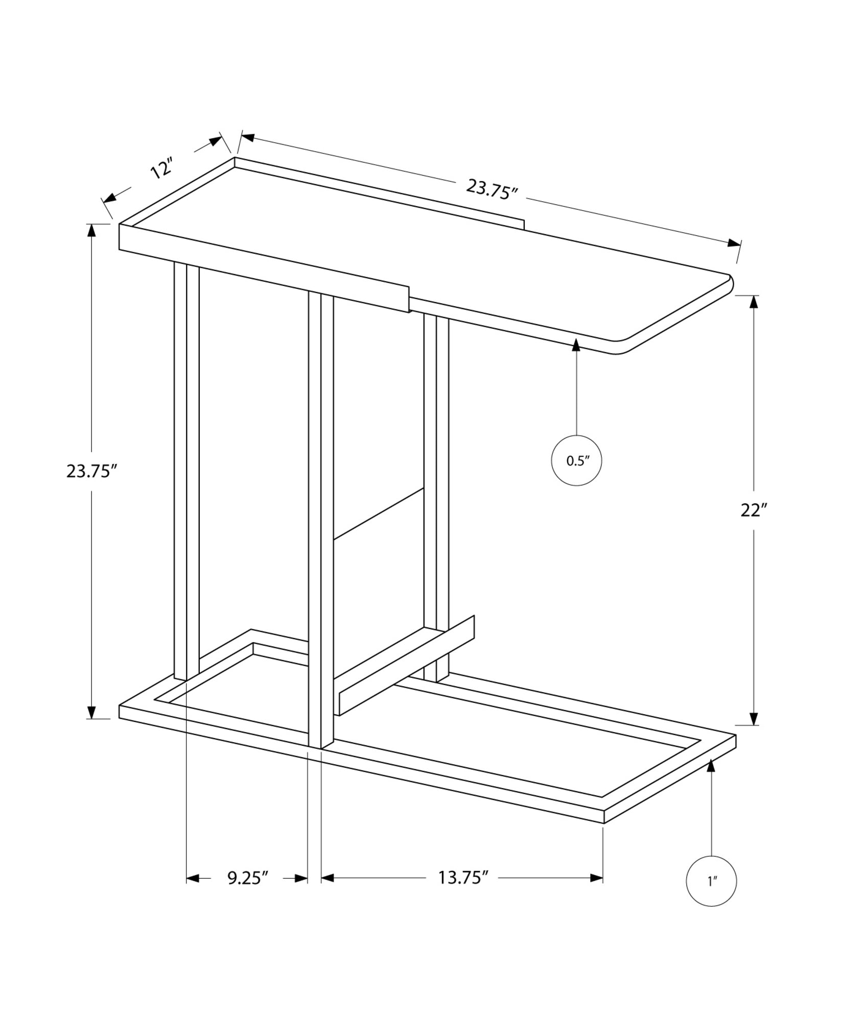 23.75" x 12" x 23.75" White Metal Mdf Accent Table with Magazine Rack