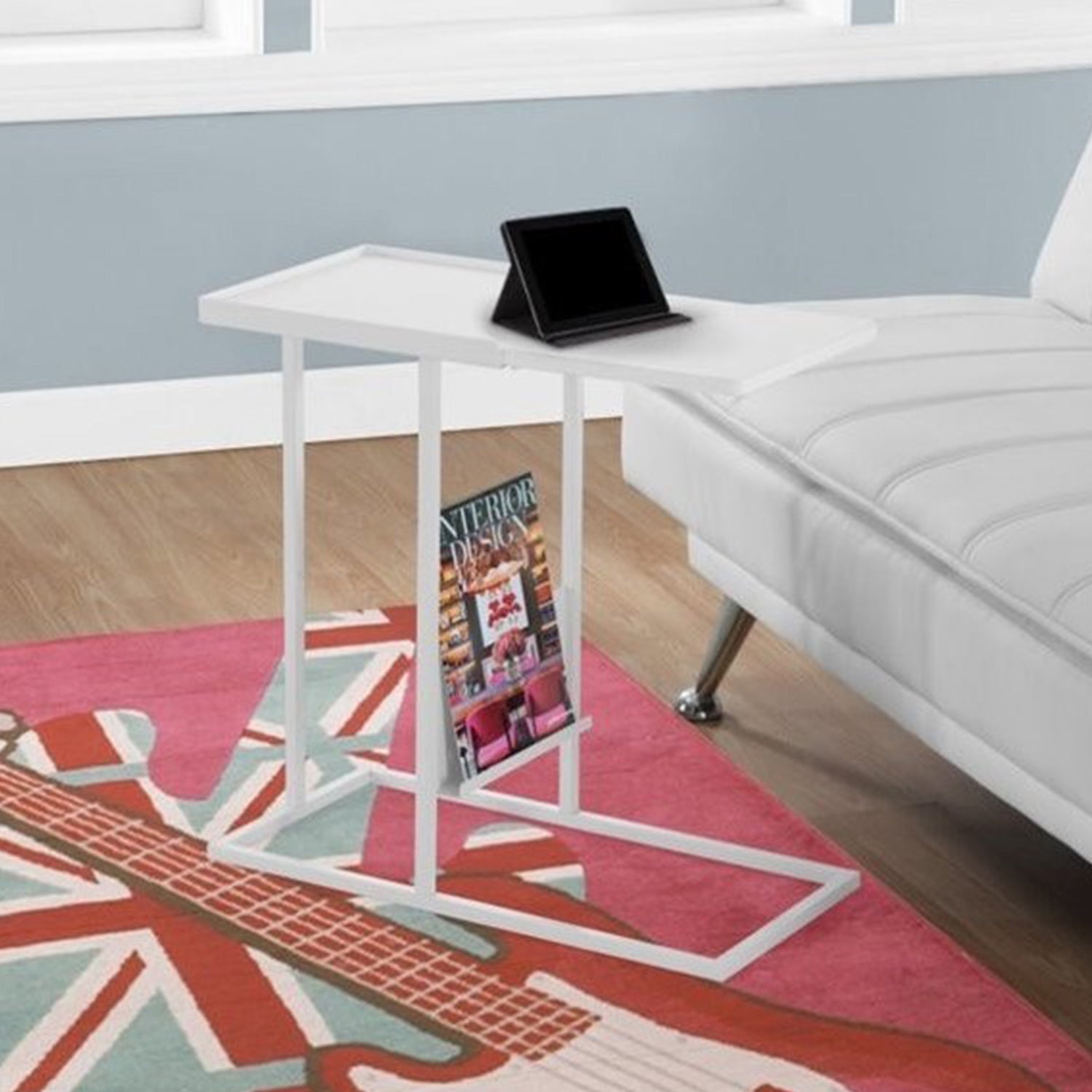 23.75" x 12" x 23.75" White Metal Mdf Accent Table with Magazine Rack