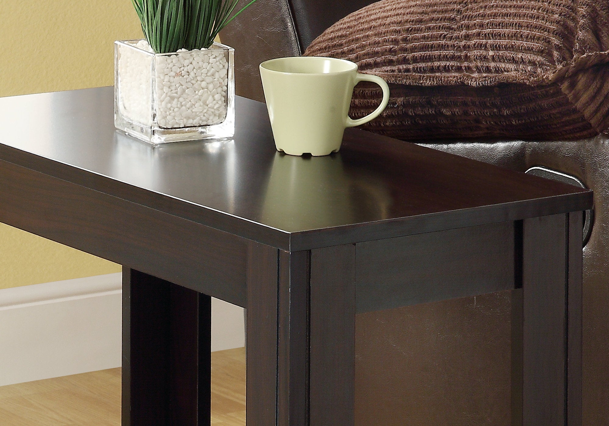 12" x 23.75" x 21.5" Cappuccino Particle Board Laminate Mdf  Accent Table